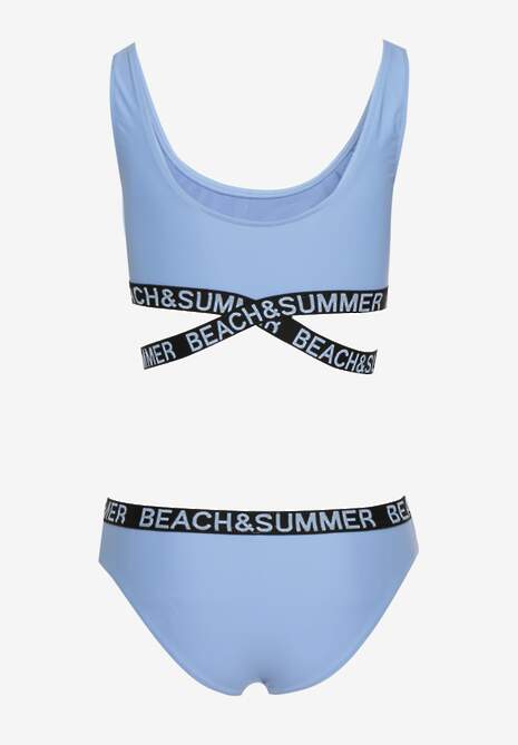 Niebieskie 2 Częściowe Bikini z Ozdobnymi Gumkami Figi i Top Namarie Renee