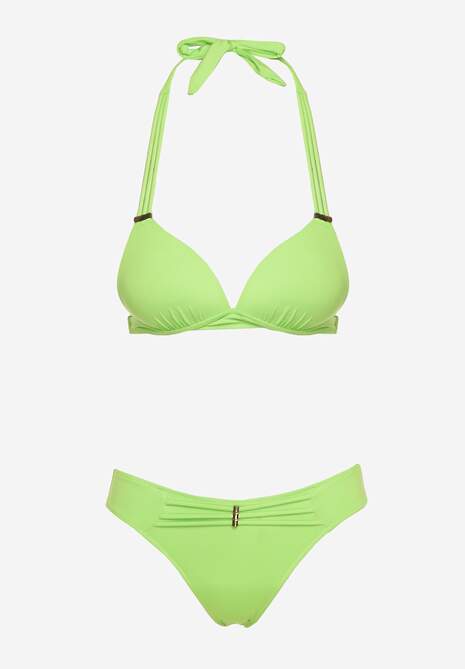 Jasnozielone Bikini Majtki Typu Figi Ozdobione Metalowym Elementem I Biustonosz Z Usztywnianymi
