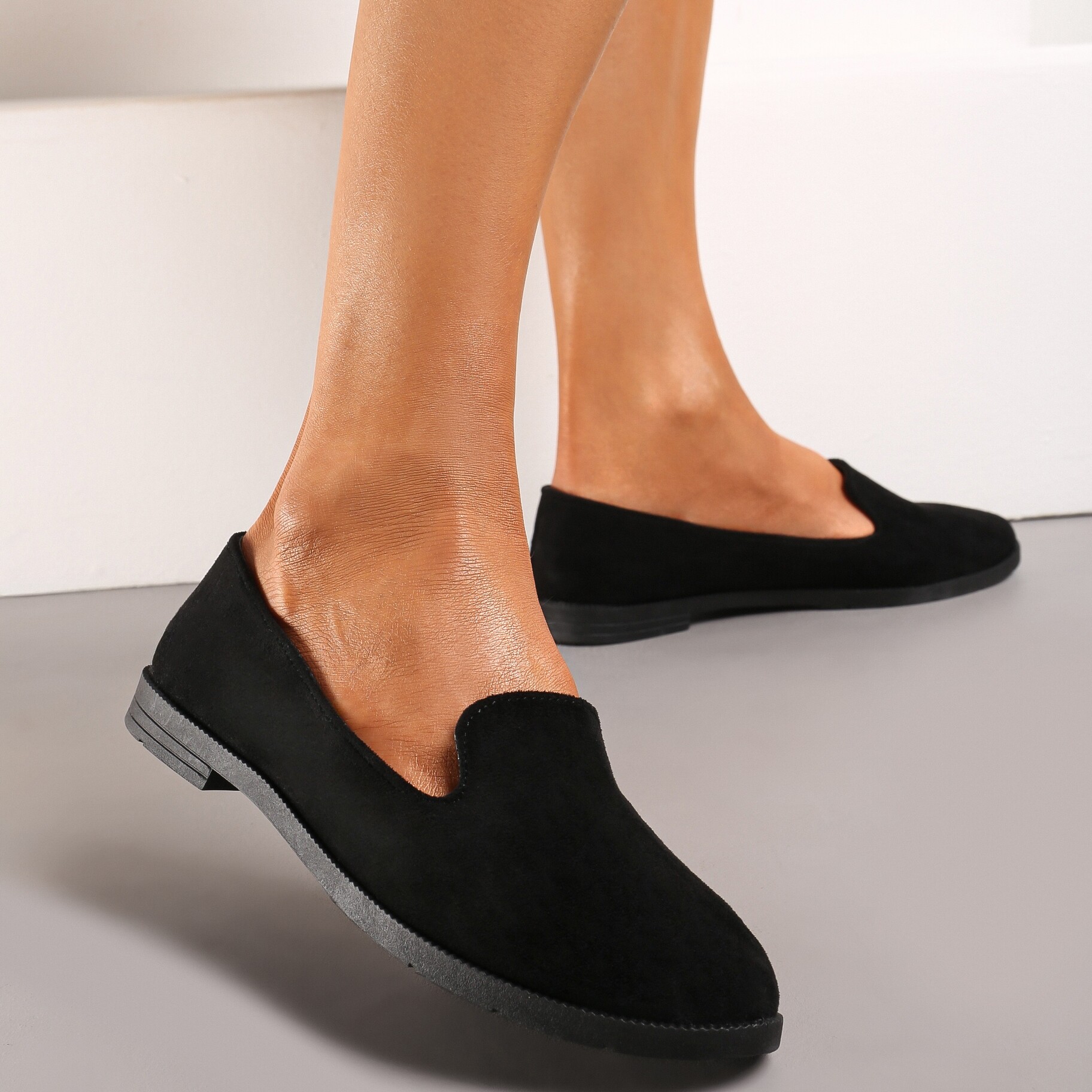 Czarne Balerinki Typu Loafersy Daphikaia, czarny, imitacja zamszu, Renee, damski, całoroczny, rozmiar 37