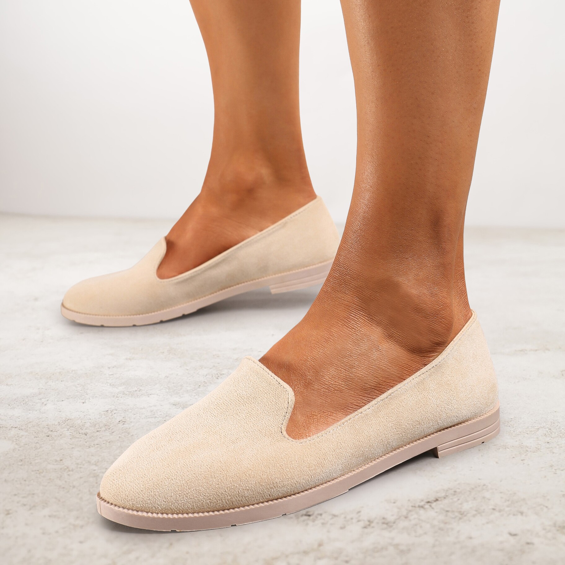 Beżowe Balerinki Typu Loafersy Daphikaia, beżowy, imitacja zamszu, Renee, damski, przejściowy, rozmiar 38