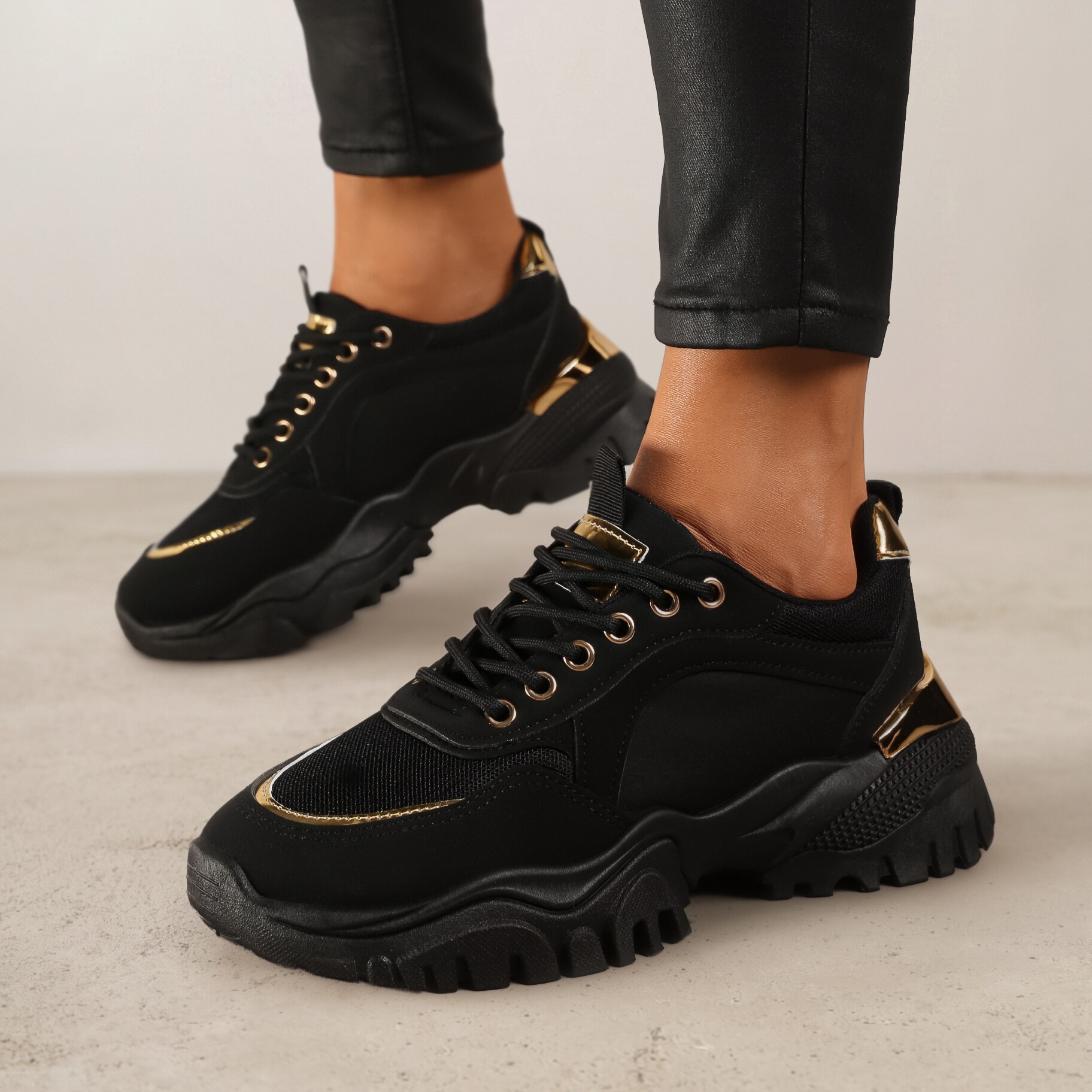 Czarne Sneakersy Myramia, czarny, imitacja skóry, Renee, damski, przejściowy, rozmiar 38