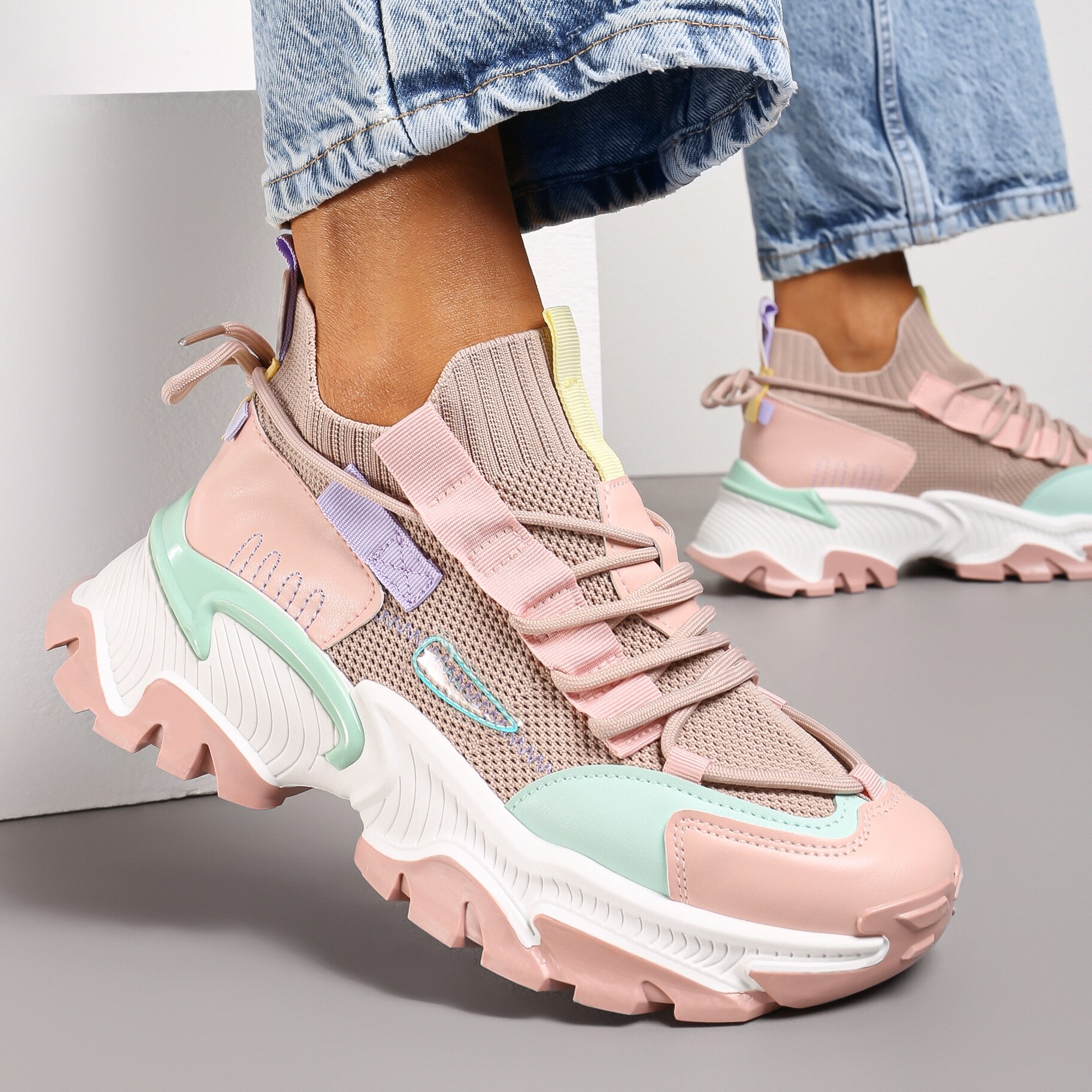 Różowe Sneakersy Kharena, różowy, imitacja skóry, Renee, damski, przejściowy, rozmiar 38