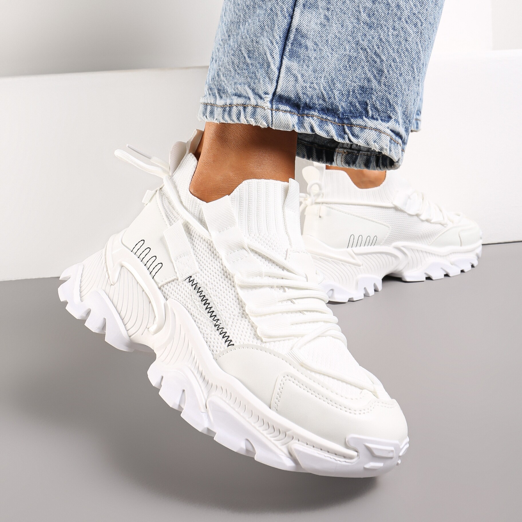Białe Sneakersy Kharena, biały, imitacja skóry, Renee, damski, przejściowy, rozmiar 38