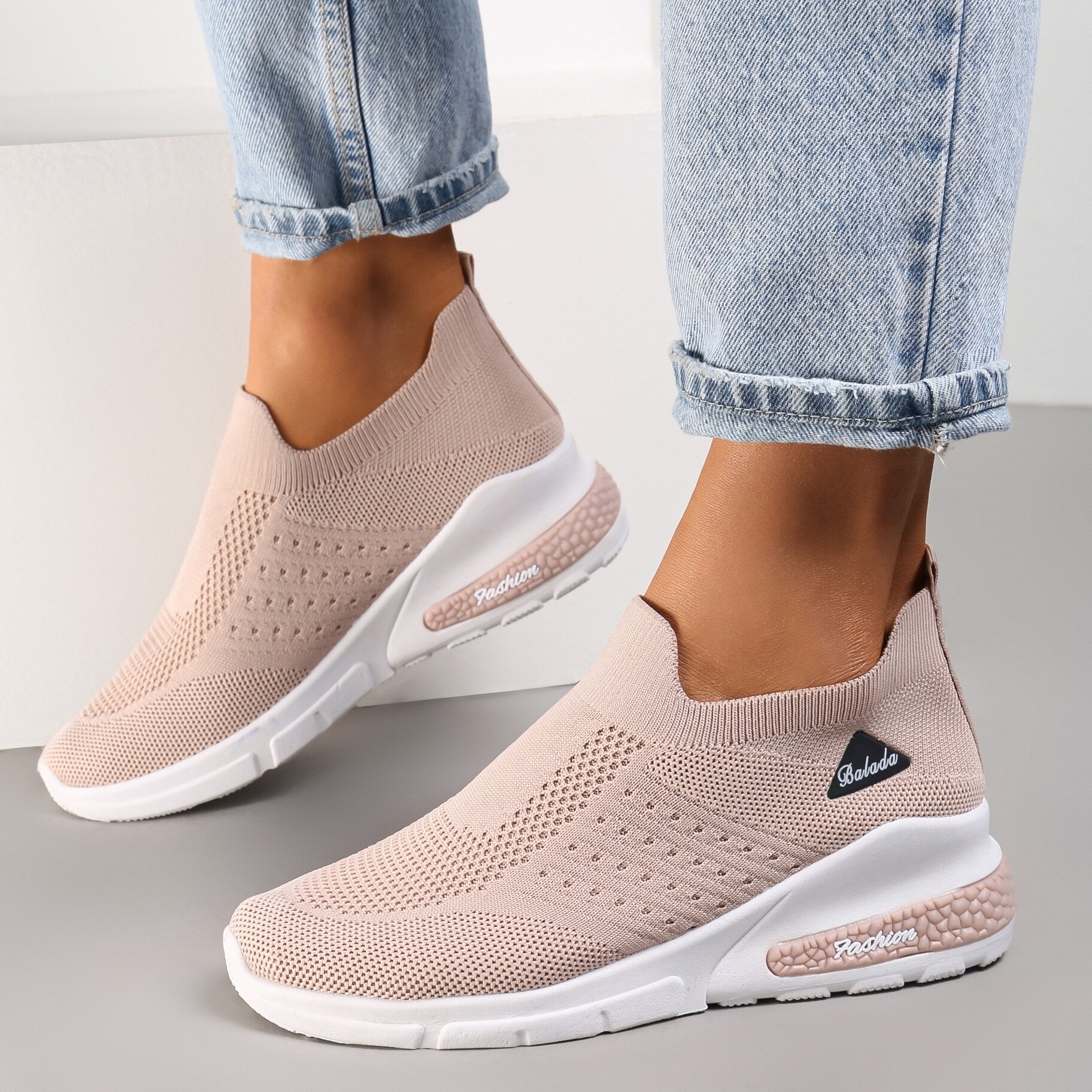 Beżowe Buty Sportowe Amathane, beżowy, materiał tekstylny, Renee, damski, letni, rozmiar 37