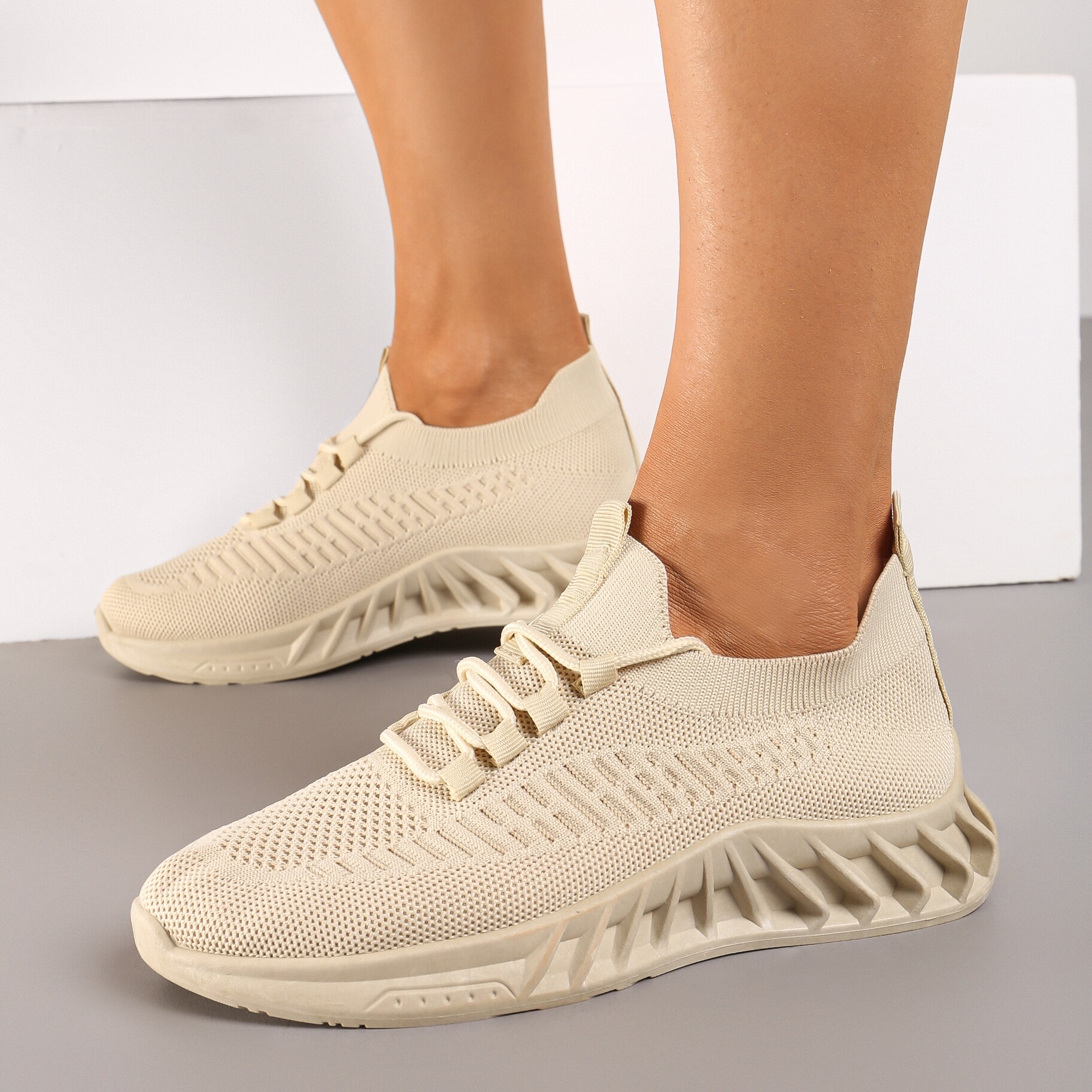 Beżowe Buty Sportowe Eudiopis, beżowy, materiał tekstylny, Renee, damski, letni, rozmiar 40
