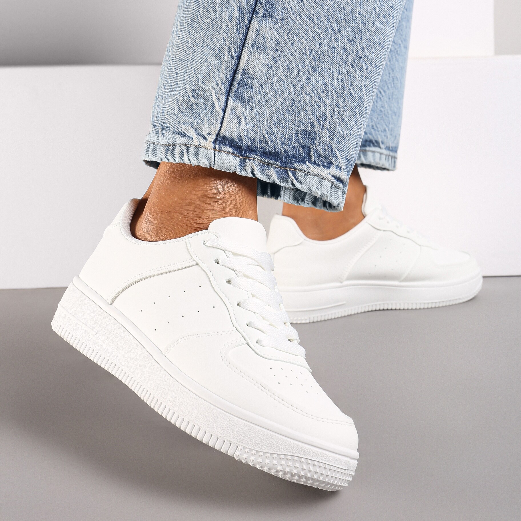 Białe Sneakersy Sznurowane na Grubej Podeszwie Taleith, biały, imitacja skóry, Renee, damski, przejściowy, rozmiar 39