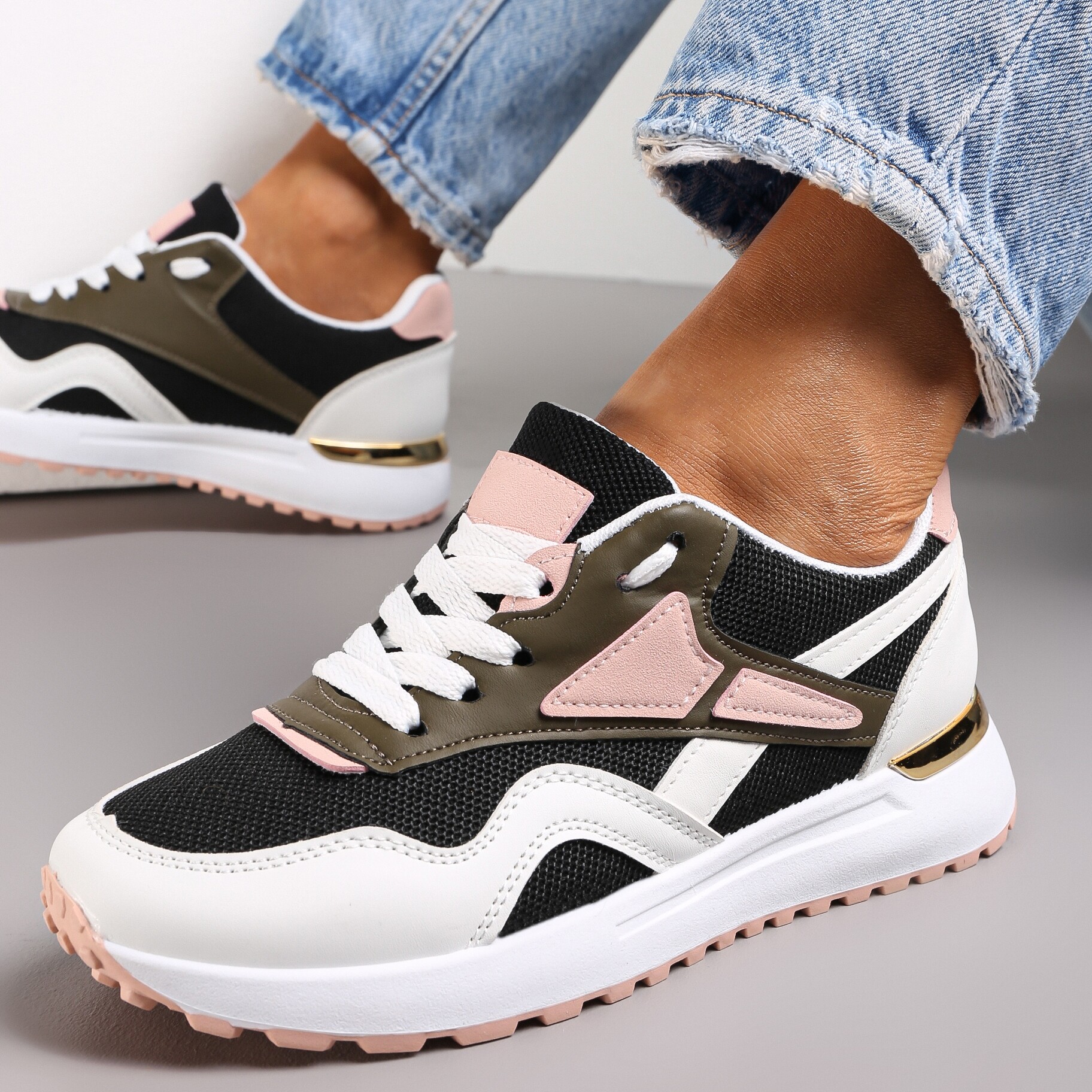 Czarno-Białe Sznurowane Sneakersy na Płaskiej Podeszwie Salisa, czarny, imitacja skóry, Renee, damski, przejściowy, rozmiar 37