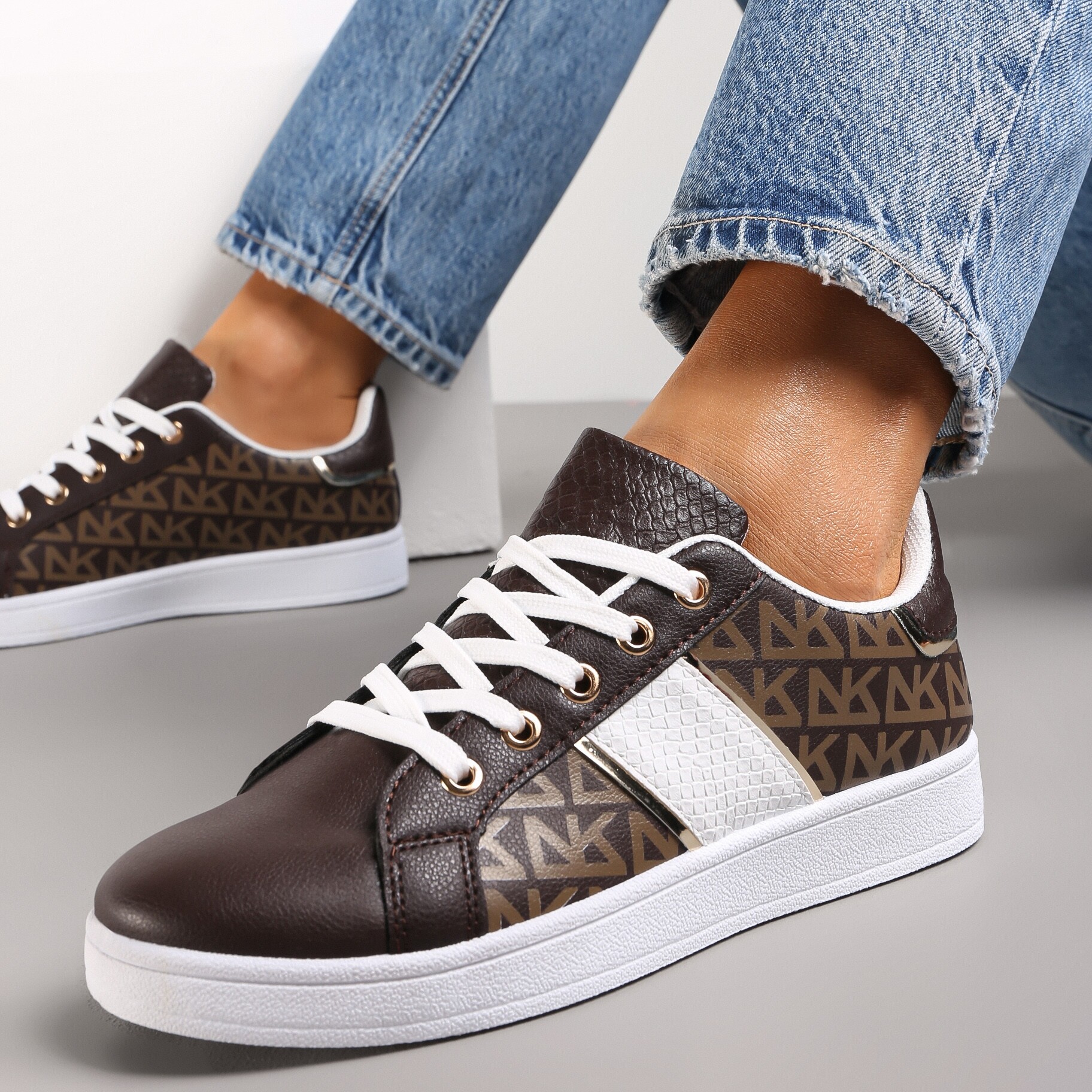Brązowe Sneakersy z Printem Casica, brązowy, nubuk syntetyczny, Renee, damski, przejściowy, rozmiar 38
