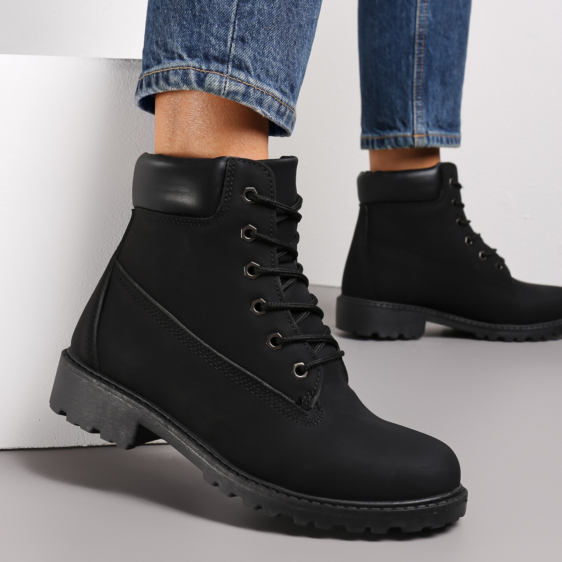 Czarne Sznurowane Botki Workery Sidnesa, czarny, imitacja skóry, Renee, damski, zimowy, rozmiar 38