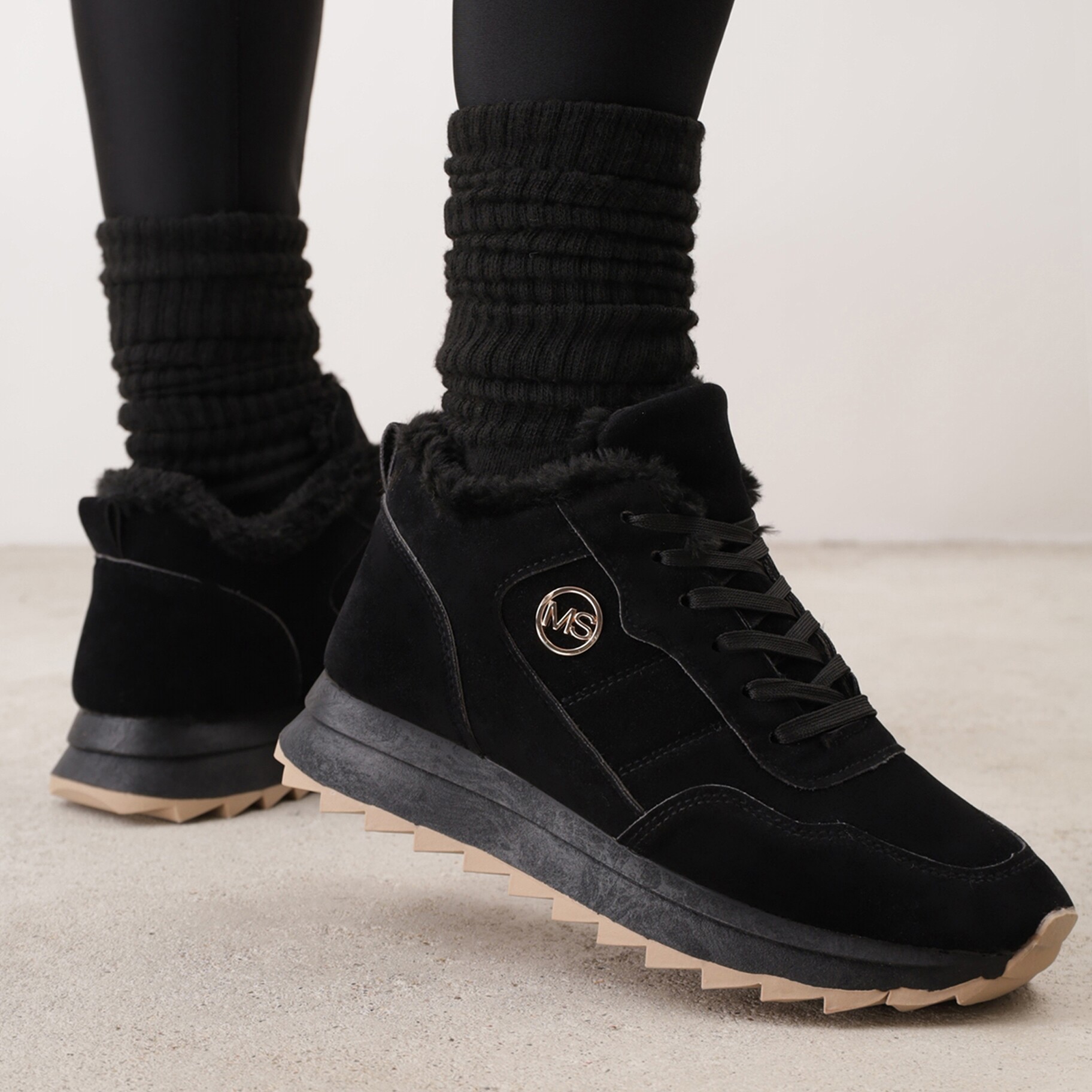 Czarne Ocieplane Sneakersy na Platformie Appopis, czarny, imitacja zamszu, Renee, damski, zimowy, rozmiar 38