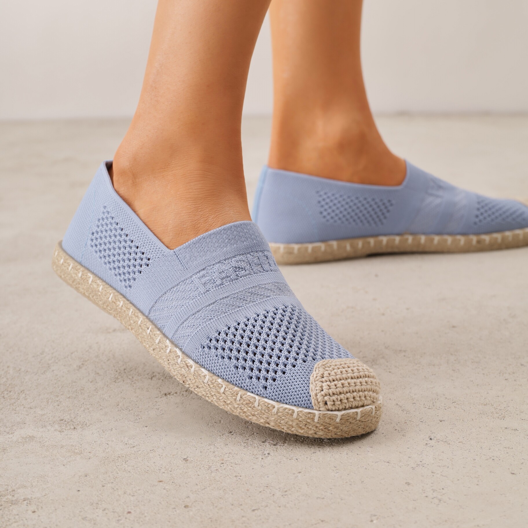 Niebieskie Espadryle z Plecioną Cholewką przed Kostkę Mokosa, niebieski, materiał tekstylny, Renee, damski, letni, rozmiar 37