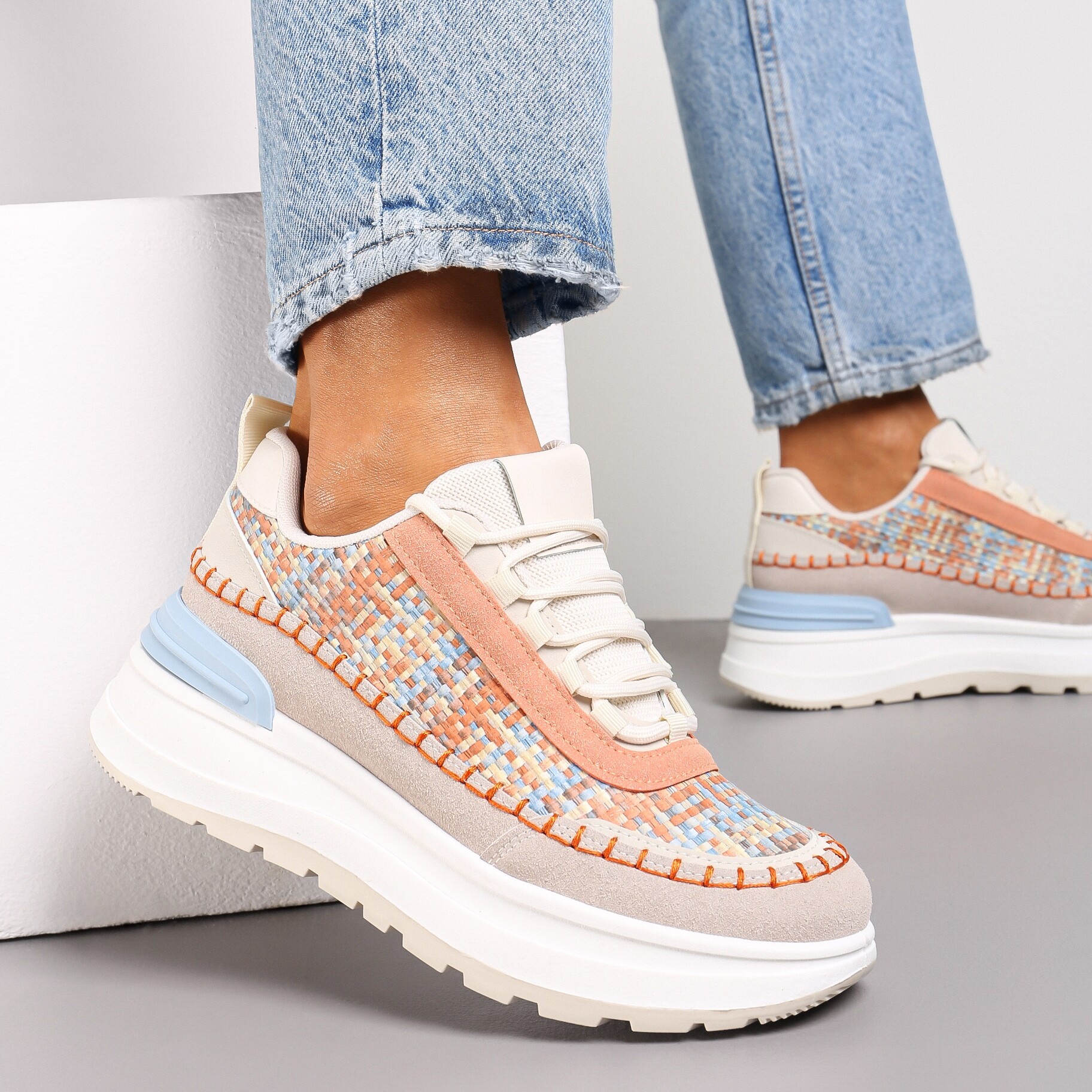 Pomarańczowe Sneakersy na Platformie Buffona, beżowy, imitacja skóry, Renee, damski, przejściowy, rozmiar 38