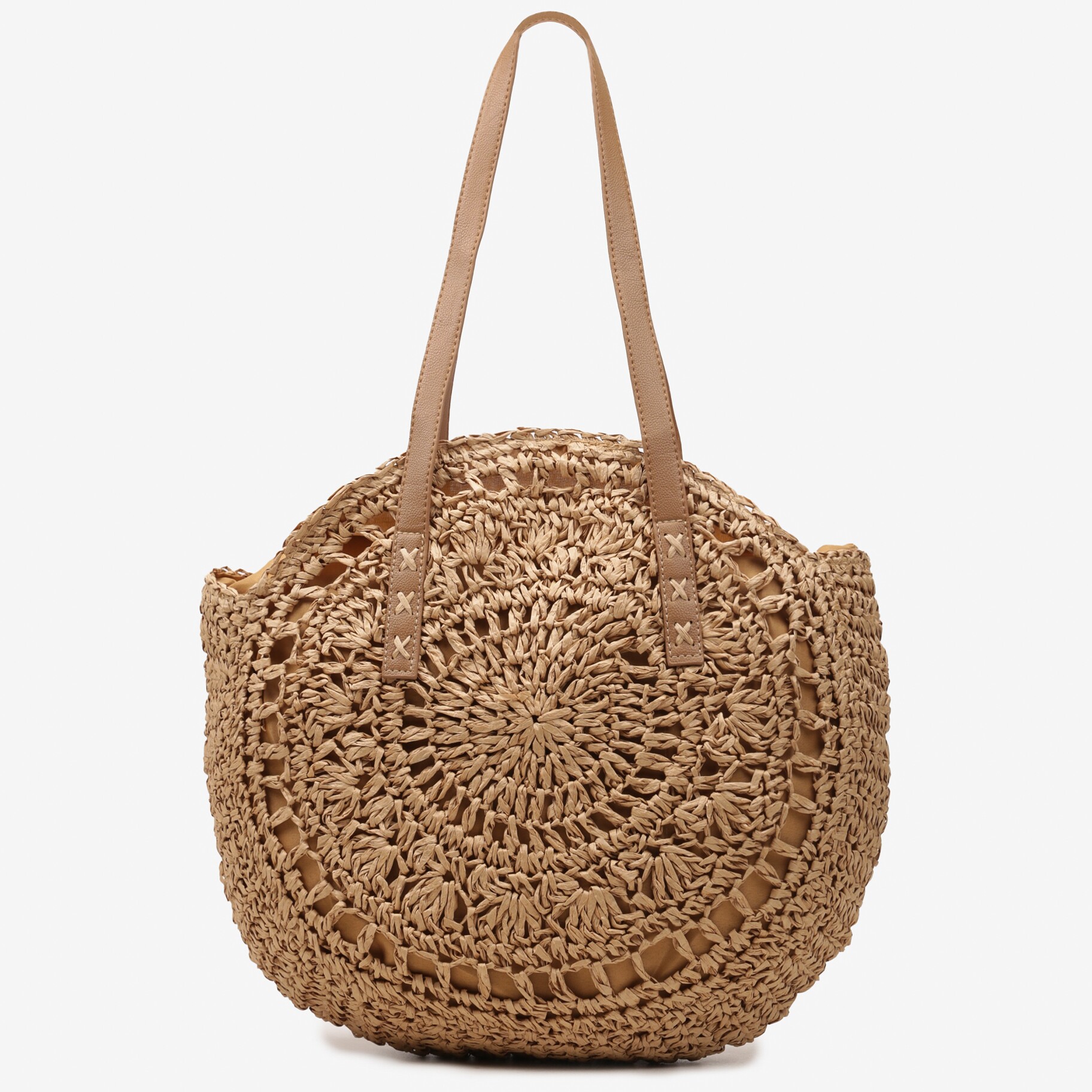 Ciemnobeżowa Boho Torebka z Plecionki z Dwoma Uchwytami Zapinana na Suwak Saiph, beżowy, imitacja skóry, Renee, damski, letni, rozmiar ONE SIZE