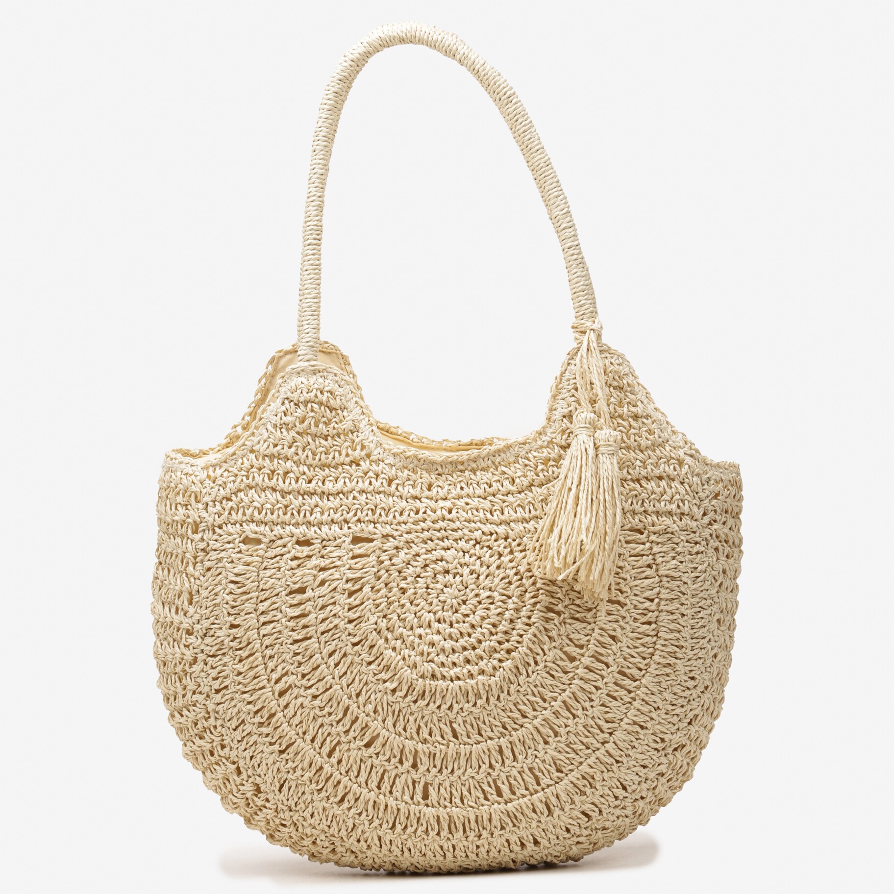 Jasnobeżowa Torebka Shopperka Boho z Plecionej Rafii Aidarsa, beżowy, inny, Renee, damski, letni, rozmiar ONE SIZE