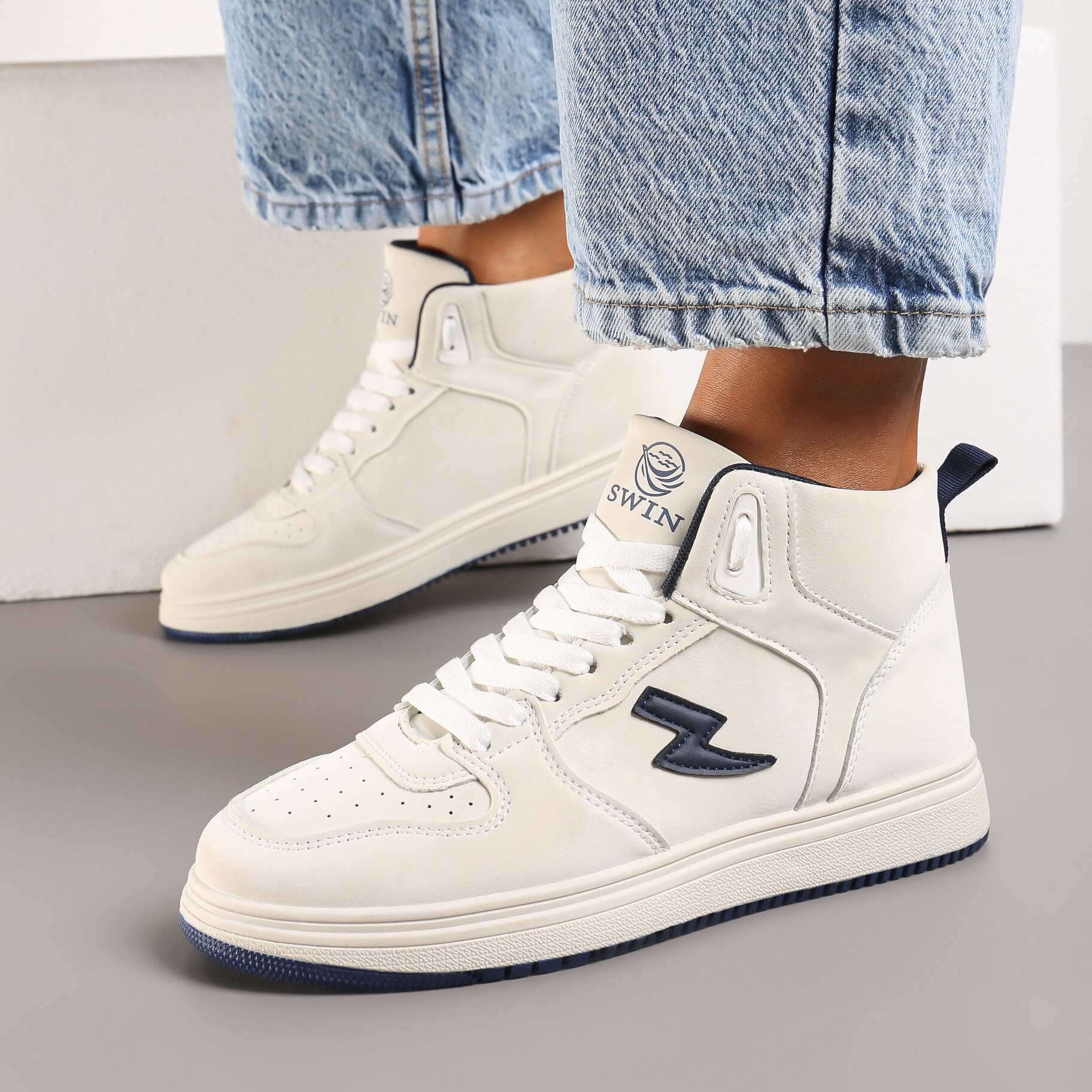 Beżowo-Granatowe Sneakersy Aura, beżowy, imitacja skóry, Renee, damski, przejściowy, rozmiar 38