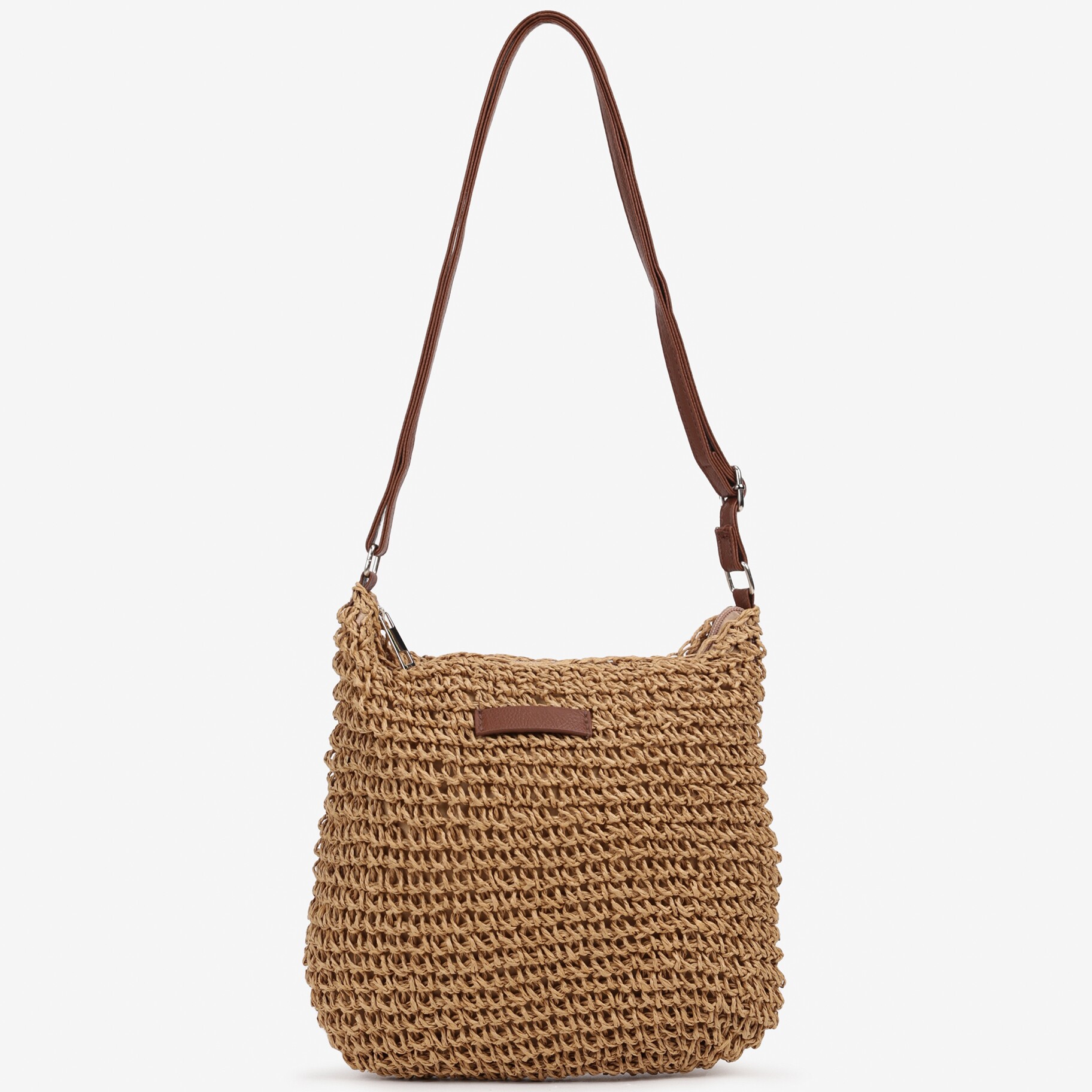 Ciemnobeżowa Torebka Boho z Plecionki z Regulowanym Paskiem Magnolla, beżowy, inny, Renee, damski, letni, rozmiar ONE SIZE