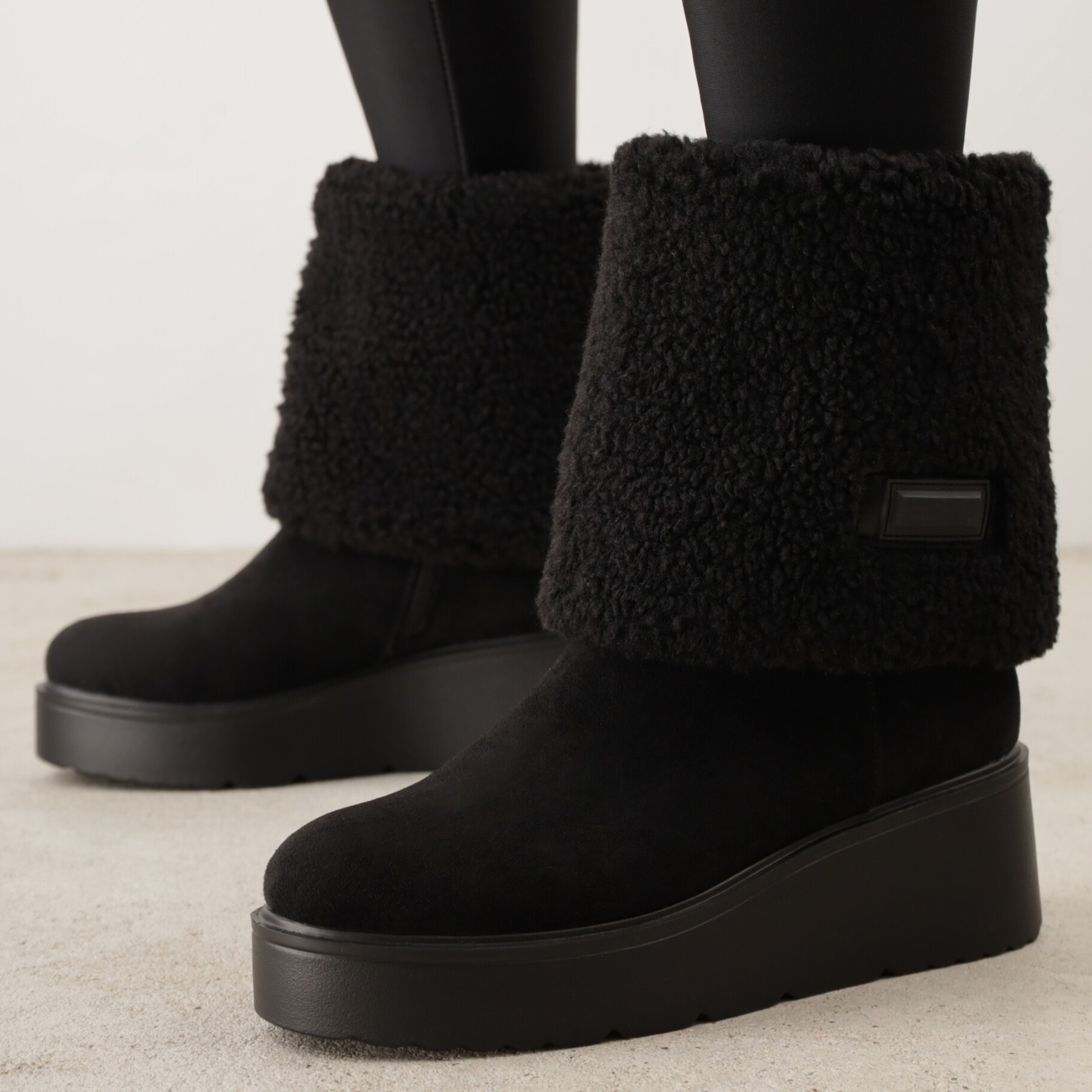Botine Negre, czarny, imitacja zamszu, Renee, damski, zimowy, rozmiar 38