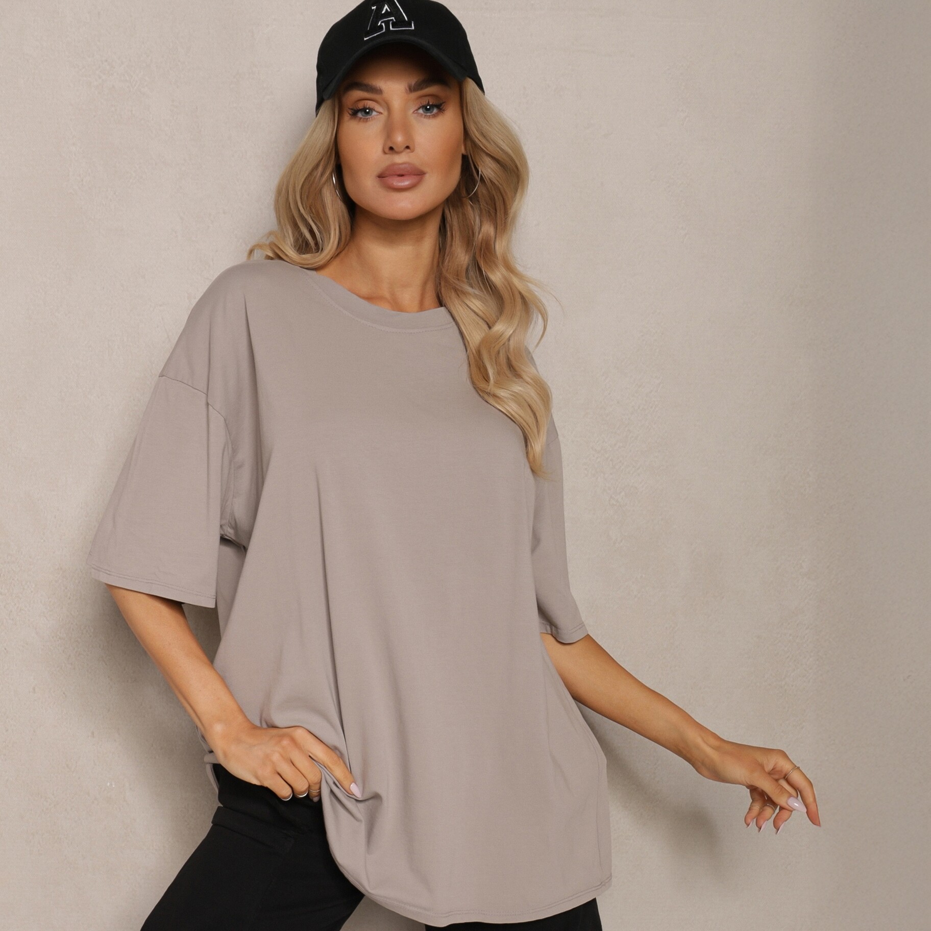 Beżowy T-shirt z Krótkim Rękawem z Bawełny Bavima, beżowy, tkanina, Renee, damski, całoroczny, całoroczny, rozmiar ONE SIZE