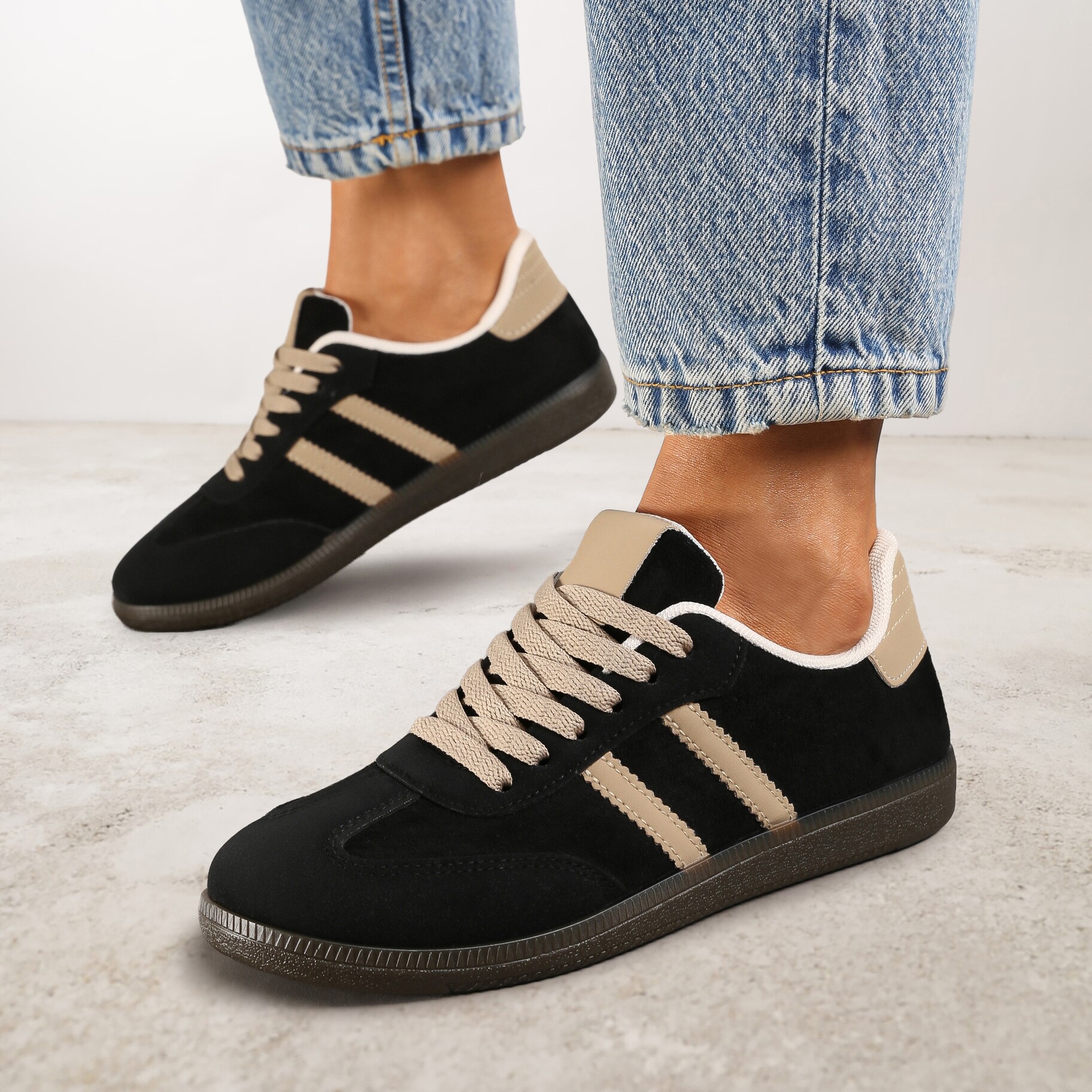 Czarne Casualowe Sneakersy na Płaskiej Podeszwie Pemeriana, czarny, imitacja skóry, Renee, damski, przejściowy, rozmiar 39