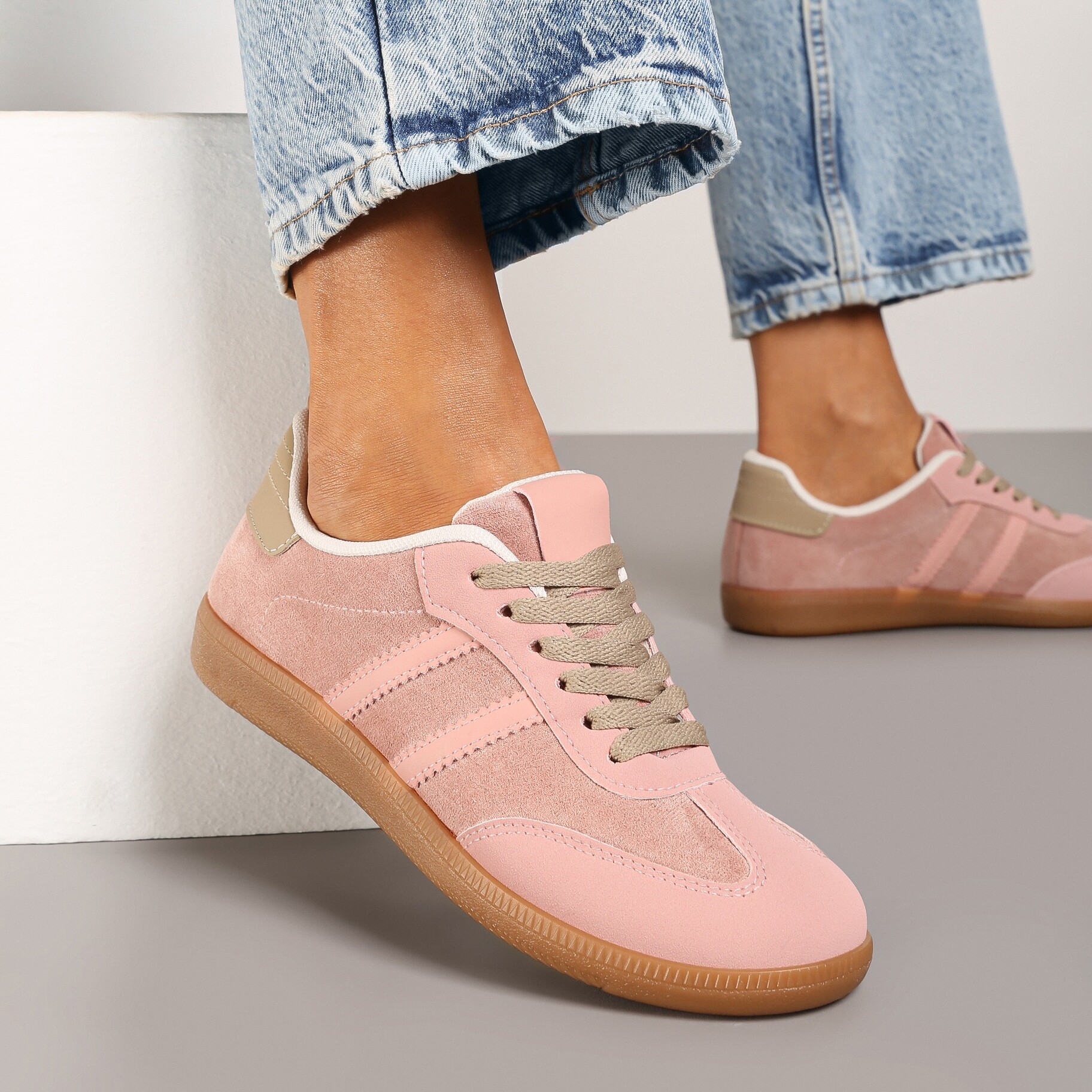 Różowe Casualowe Sneakersy na Płaskiej Podeszwie Pemeriana, różowy, imitacja skóry, Renee, damski, przejściowy, rozmiar 38