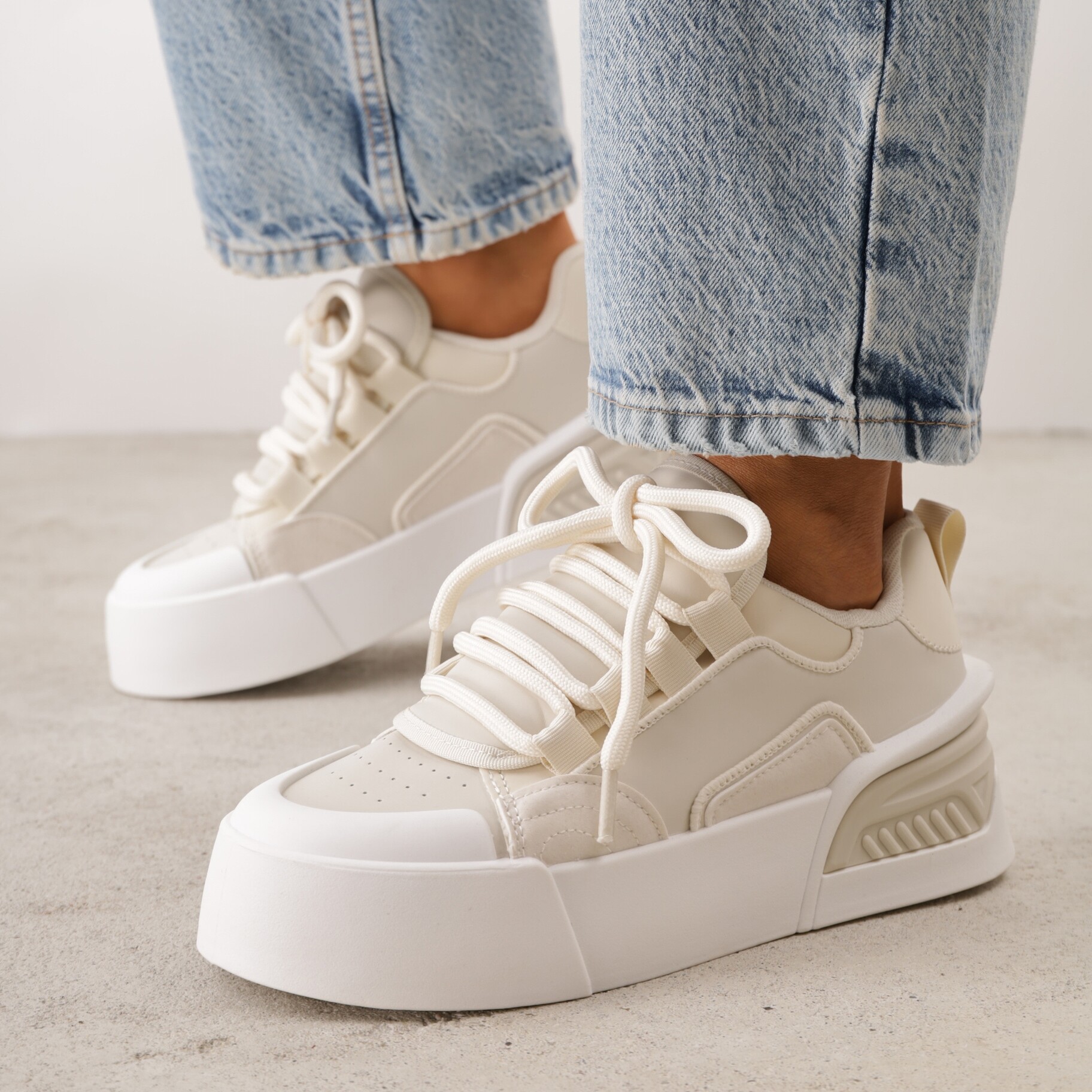 Beżowe Streetwearowe Sneakersy Trampki na Platformie Danenith, beżowy, imitacja skóry, Renee, damski, przejściowy, rozmiar 39