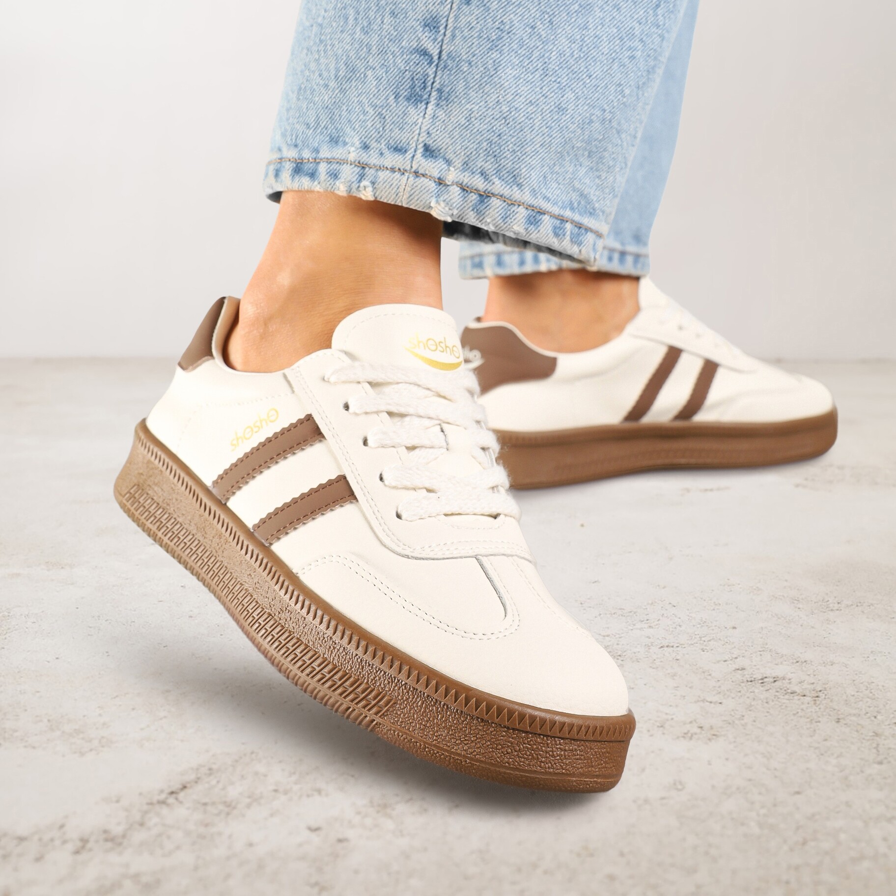 Beżowo-Brązowe Sneakersy Sportowe z Ozdobnymi Paskami i Przeszyciami Wenilan, beżowy, imitacja skóry, Renee, damski, przejściowy, rozmiar 36