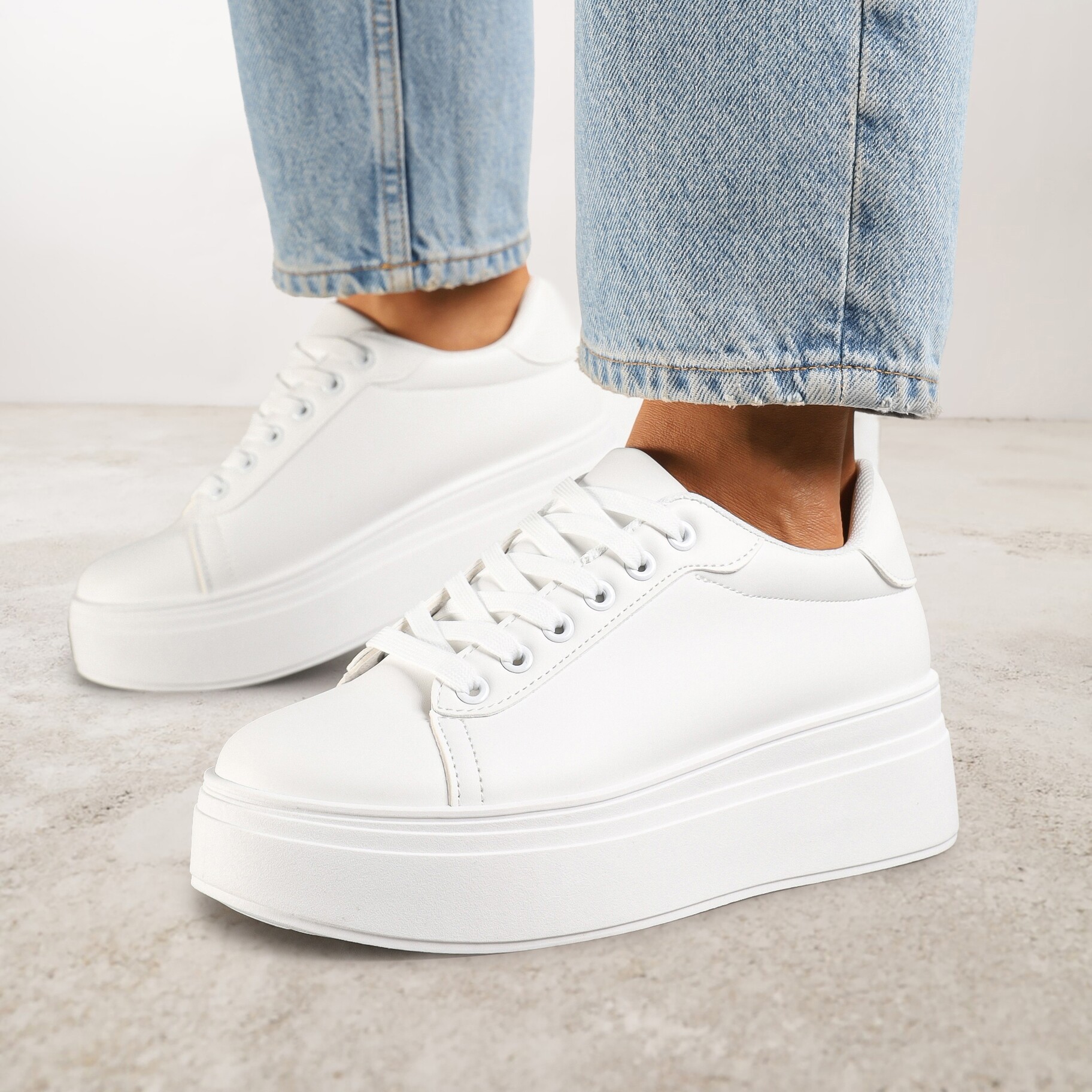 Białe Basicowe Sneakersy na Platformie Milio, biały, imitacja skóry, Renee, damski, przejściowy, rozmiar 36