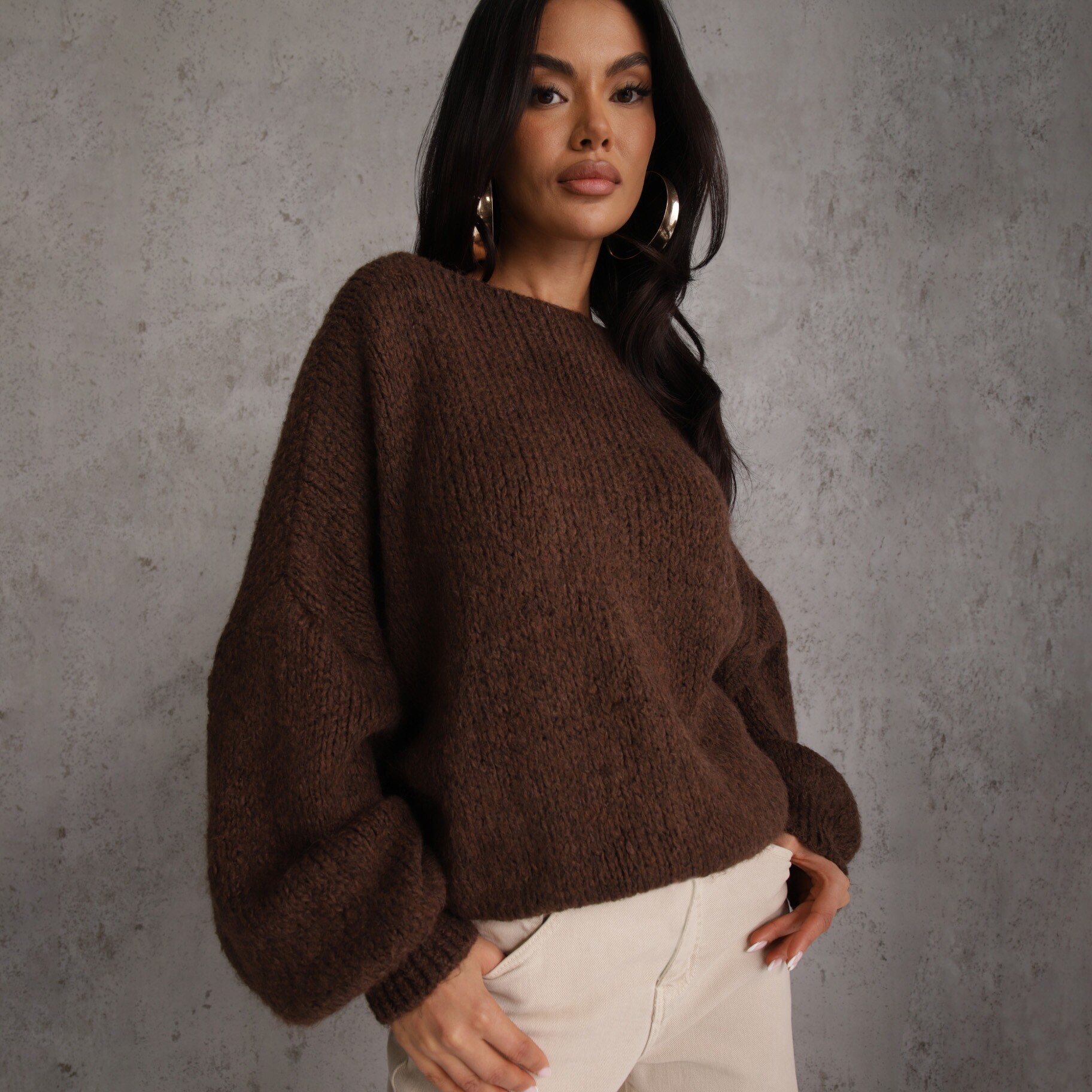 Brązowy Kardigan z Wełną o Kroju Oversize z Wiązanymi Kokardami Elearina, brązowy, Renee, damski, przejściowy, rozmiar ONE SIZE