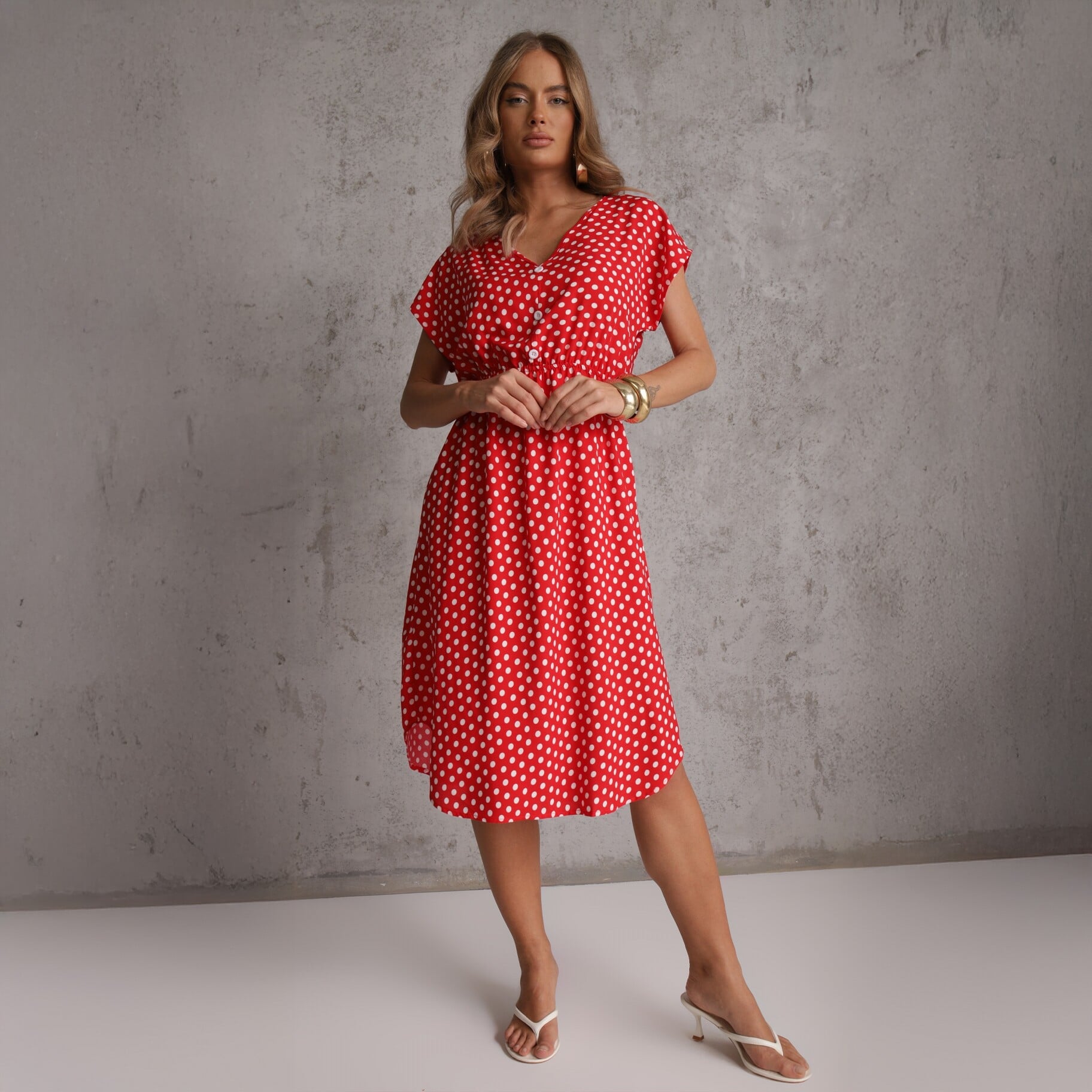 Rochie Roșie, czerwony, tkanina, Renee, damski, letni, rozmiar M