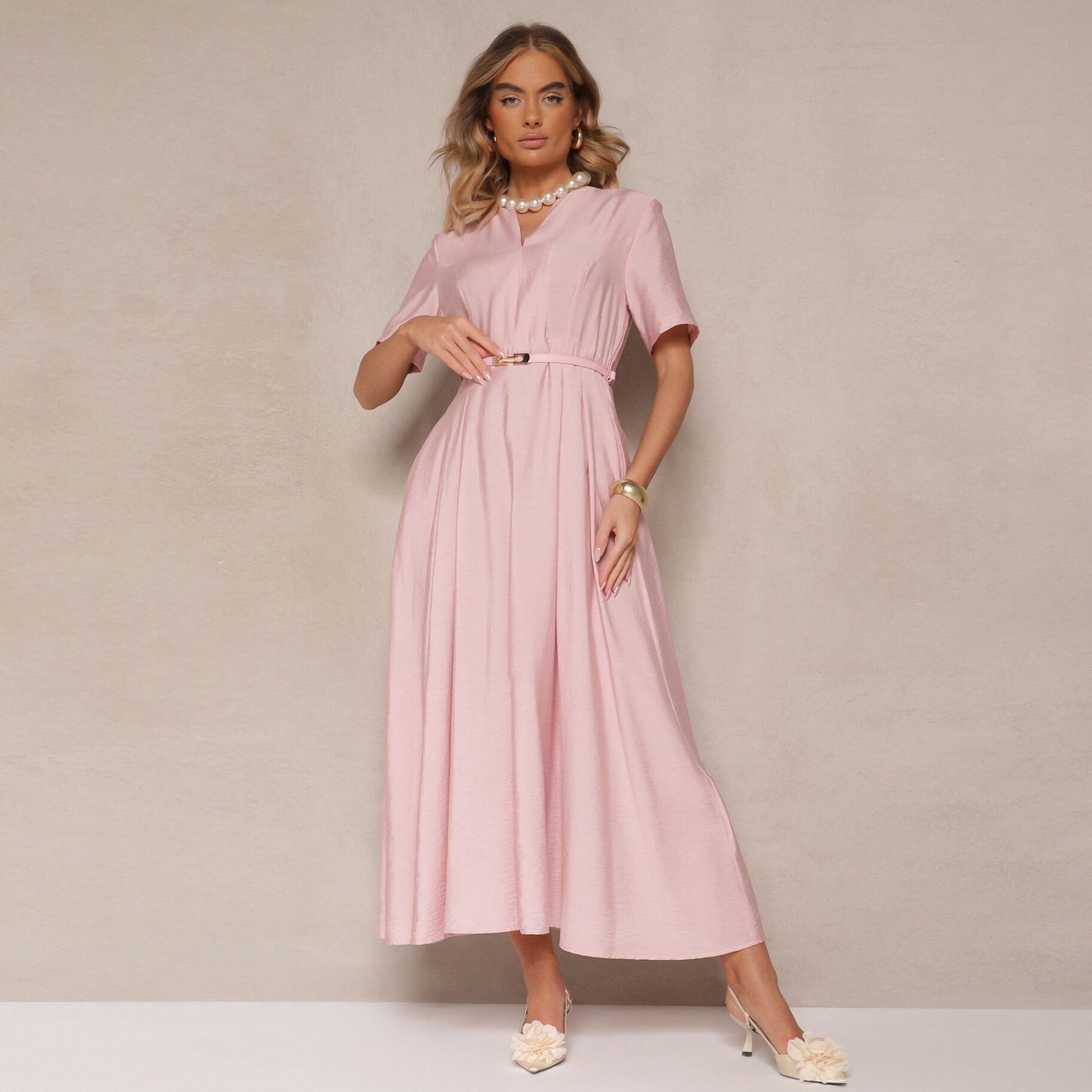 Rochie Linoretia Roz, różowy, tkanina, Renee, damski, letni, rozmiar L