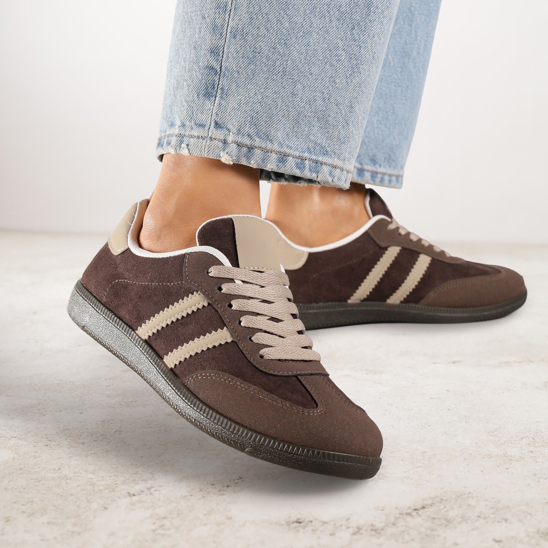 Brązowe Casualowe Sneakersy na Płaskiej Podeszwie Pemeriana, brązowy, imitacja skóry, Renee, damski, przejściowy, rozmiar 39