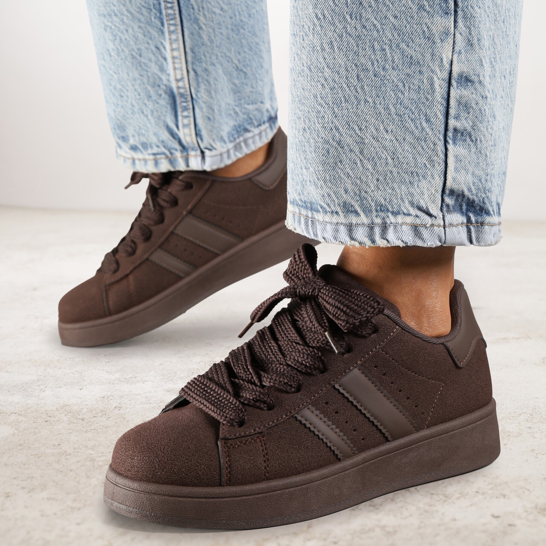 Brązowe Sneakersy na Niskiej Platformie z Naszywkami Flordexia, brązowy, nubuk syntetyczny, Renee, damski, przejściowy, rozmiar 37