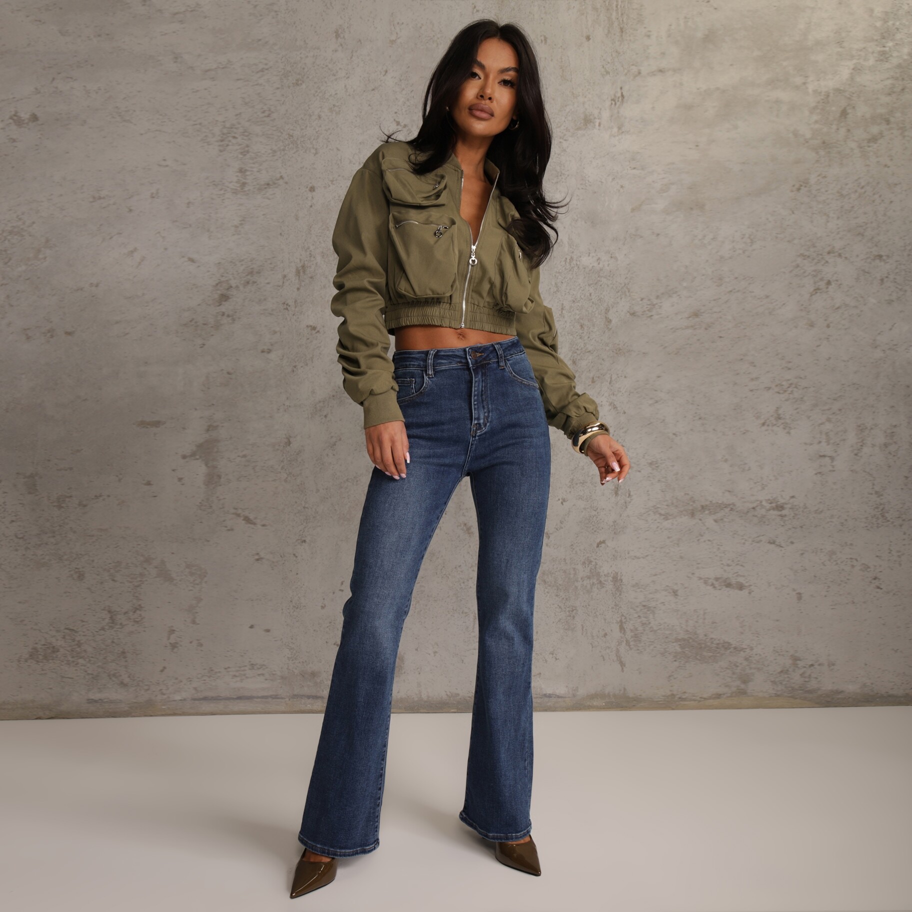 Niebieskie Jeansy High Waist o Kroju Dzwonów Finvenne, niebieski, tkanina, Renee, damski, całoroczny, całoroczny, rozmiar M