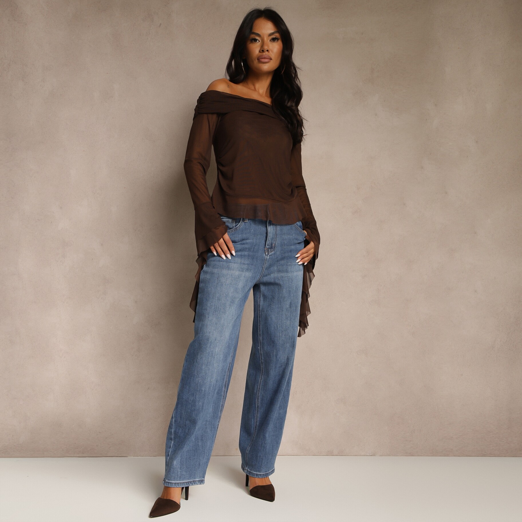Niebieskie Jeansy o Kroju Balloon High Waist Analerie, niebieski, tkanina, Renee, damski, całoroczny, całoroczny, rozmiar M