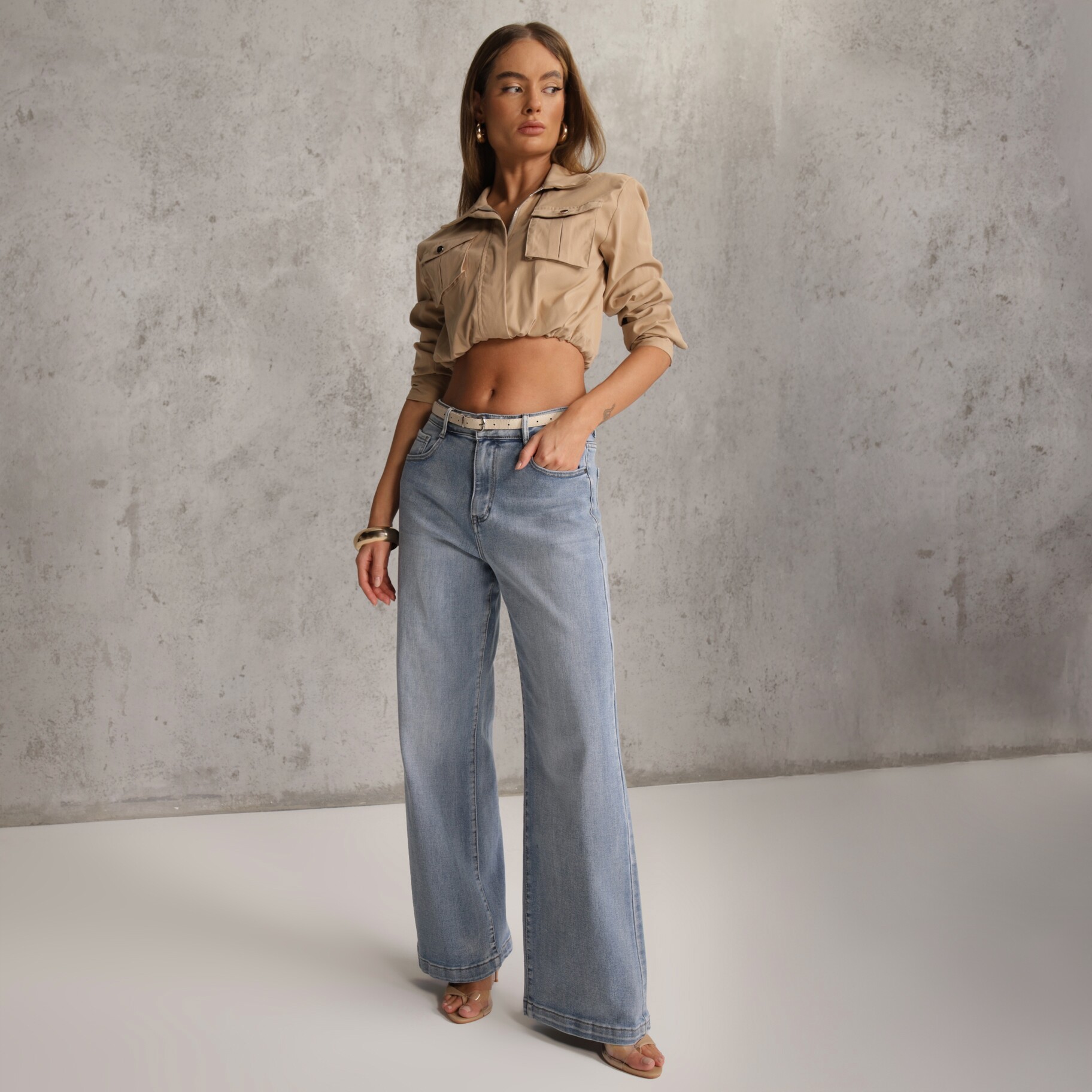 Niebieskie Jeansy High Waist Wide Leg z Bawełną Conana, niebieski, tkanina, Renee, damski, całoroczny, rozmiar M