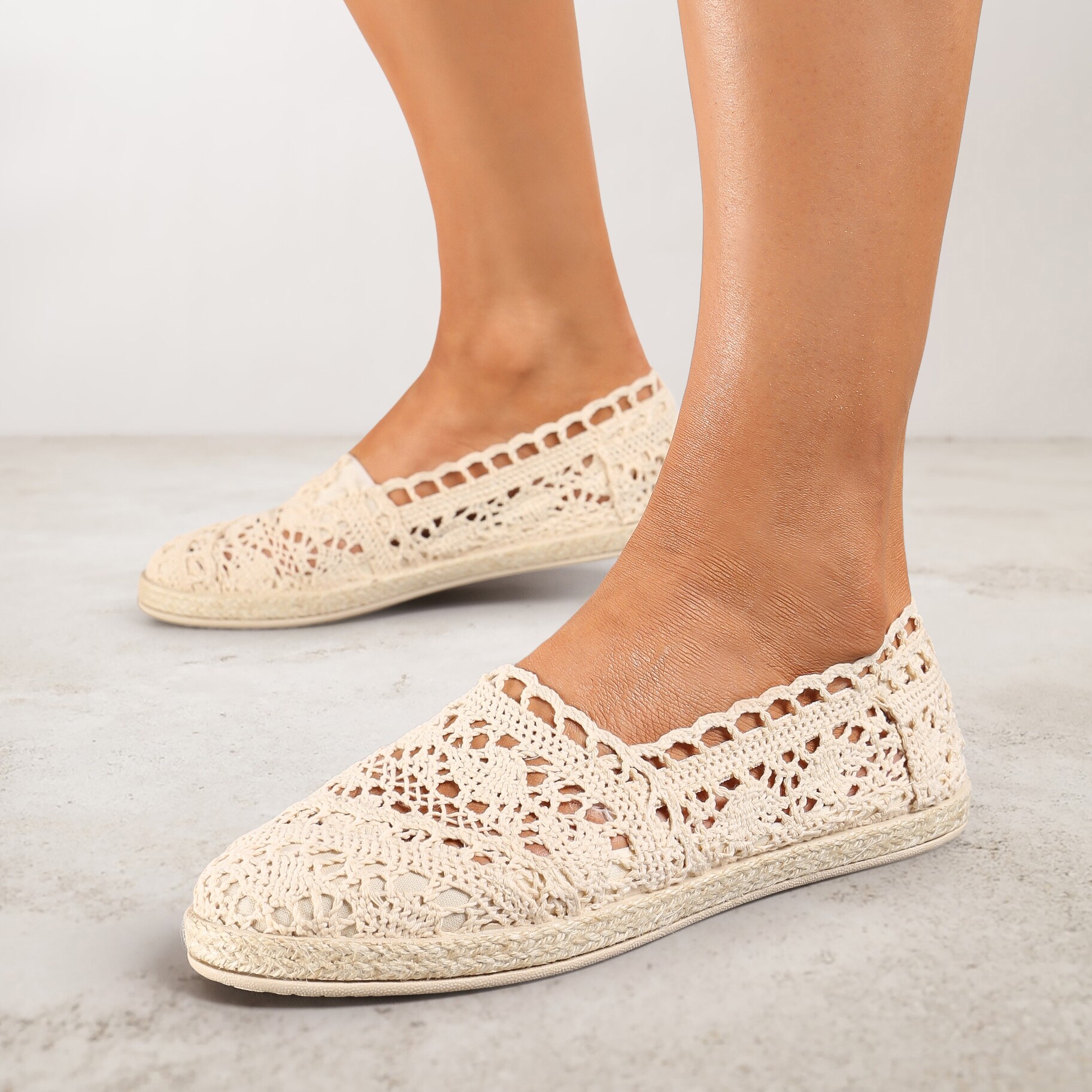 Beżowe Espadryle z Ażurową Cholewką i Plecioną Podeszwą Gratifyingly, beżowy, materiał tekstylny, Renee, damski, letni, rozmiar 36