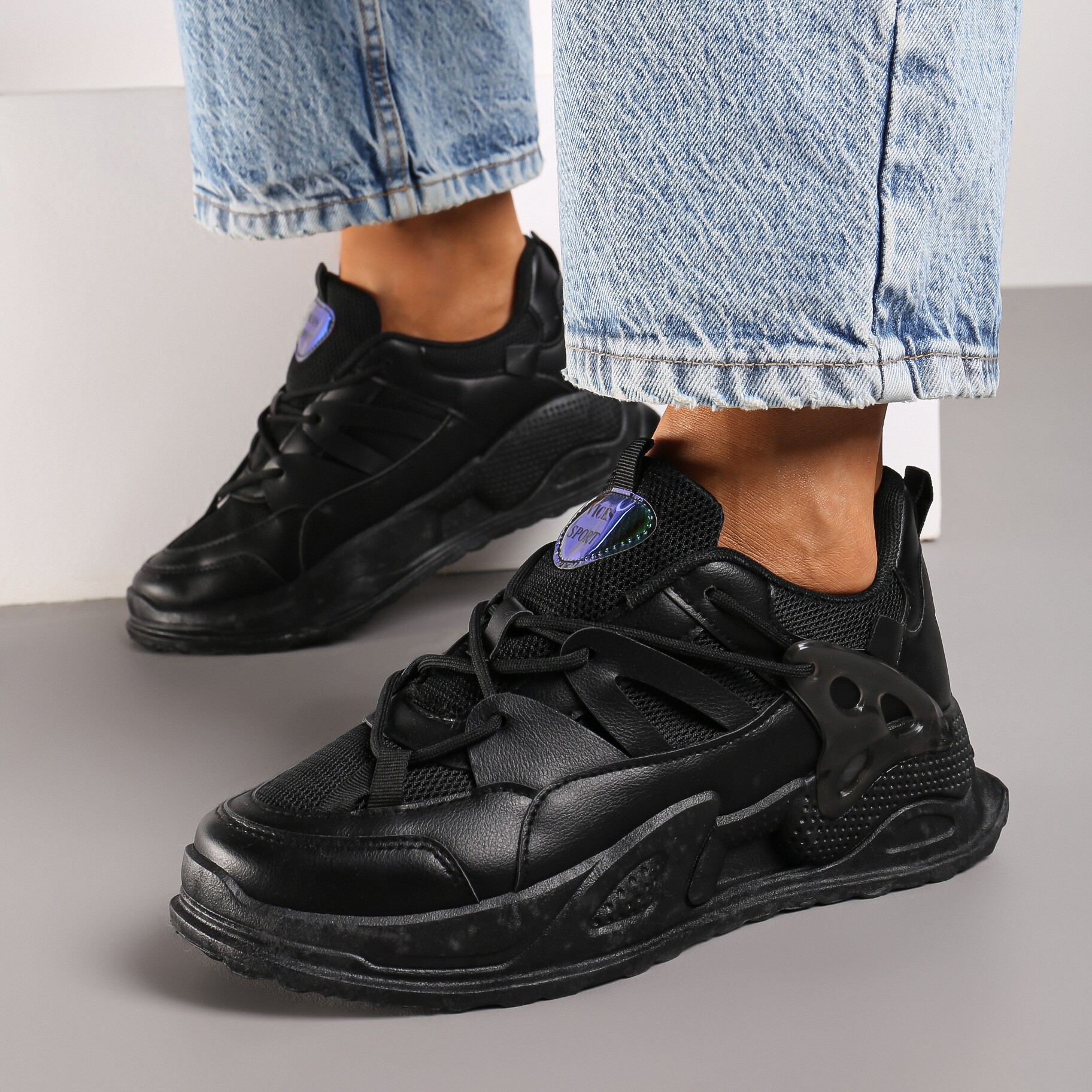 Czarne Sneakersy Atel, czarny, imitacja skóry, Renee, damski, przejściowy, rozmiar 38