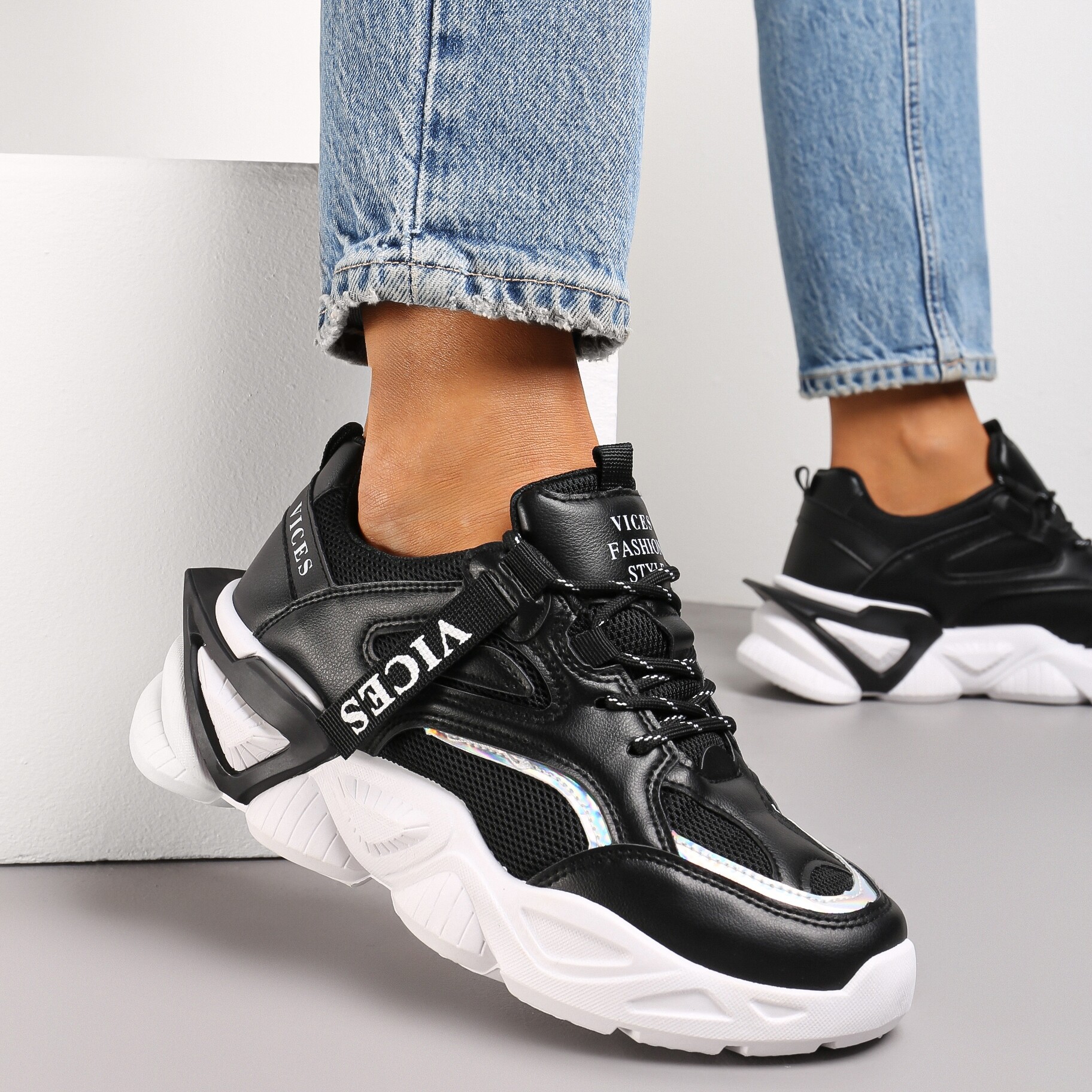 Czarne Sneakersy Naerime, czarny, imitacja skóry, Renee, damski, przejściowy, rozmiar 40