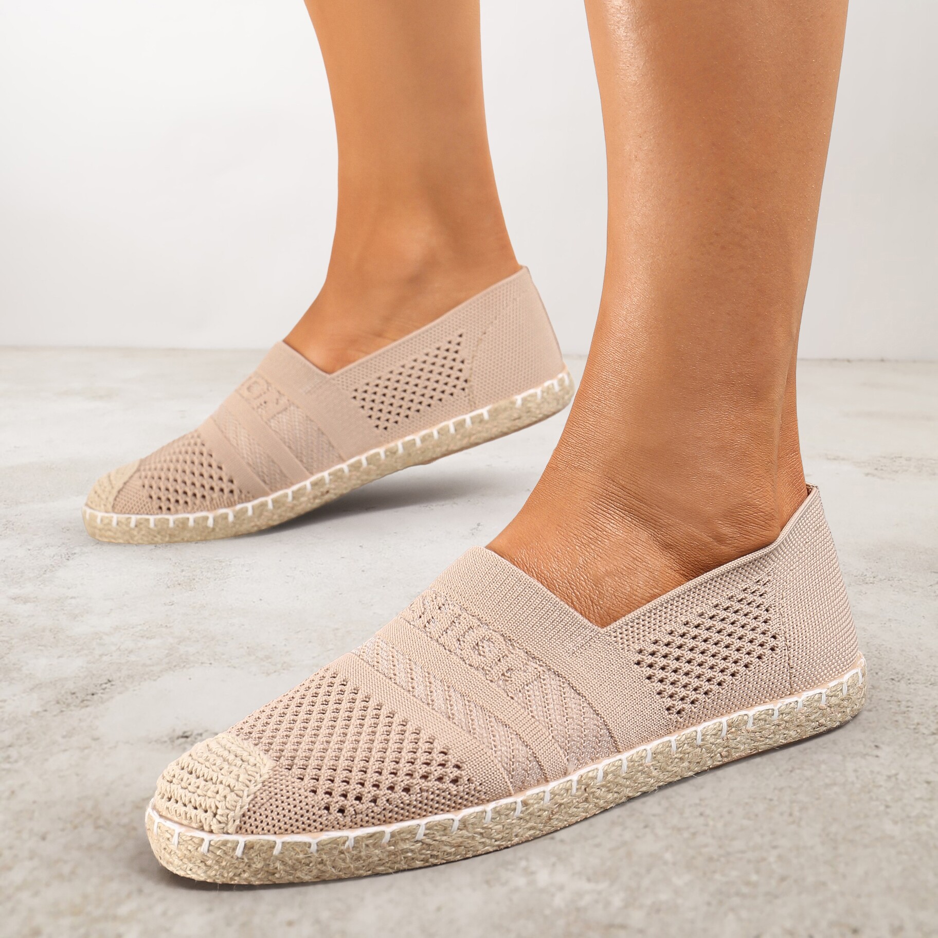 Ciemnobeżowe Espadryle z Plecioną Cholewką przed Kostkę Mokosa, beżowy, materiał tekstylny, Renee, damski, letni, rozmiar 39