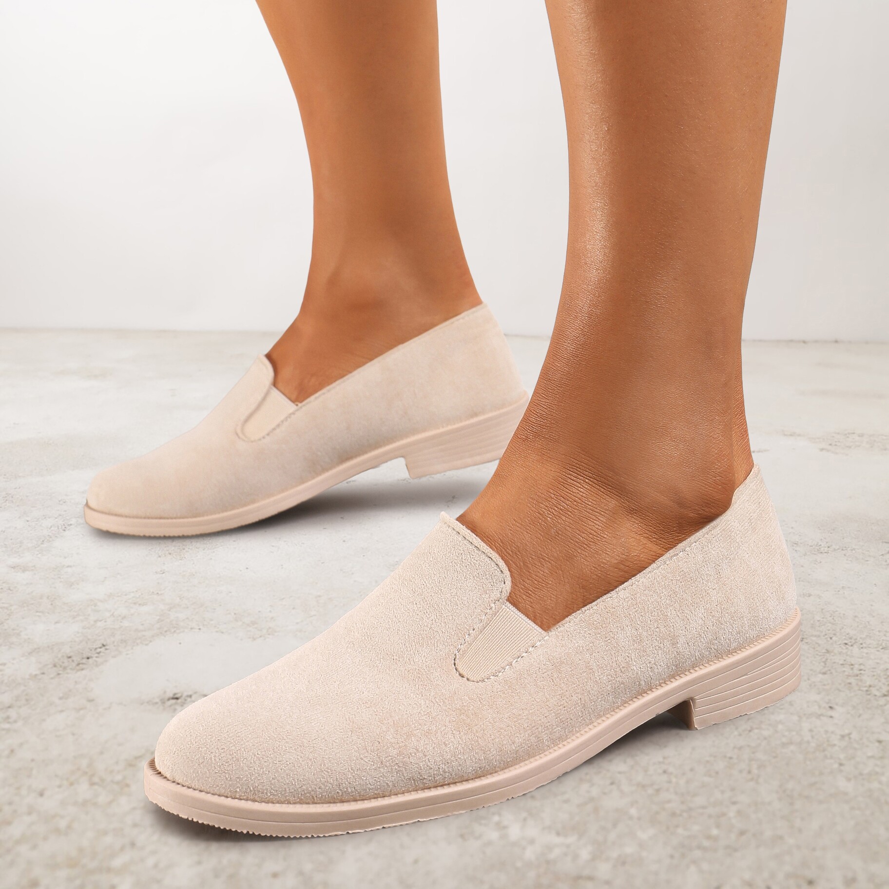 Beżowe Eleganckie Mokasyny w Stylu Loafersów Wiallara, beżowy, imitacja zamszu, Renee, damski, przejściowy, rozmiar 38