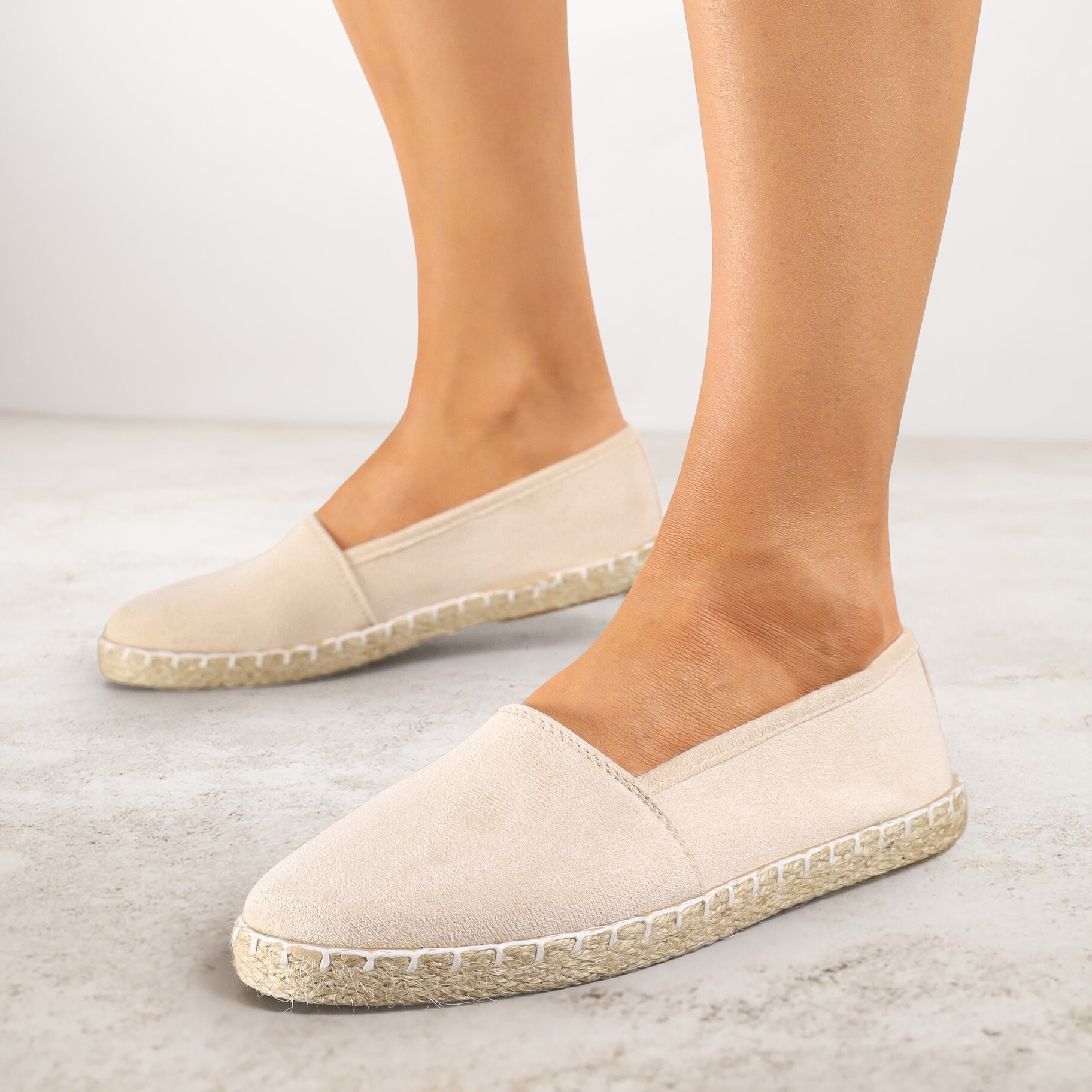 Beżowe Espadryle Vices na Podeszwie Zdobionej Plecionką Sesoriela, beżowy, imitacja zamszu, Renee, damski, letni, rozmiar 39