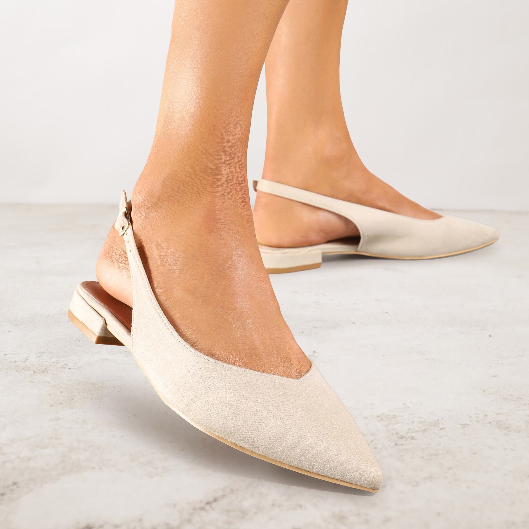 Beżowe Sandały Slingback Vices z Wkładką ze Skóry Naturalnej Annisae, beżowy, imitacja zamszu, Renee, damski, przejściowy, rozmiar 38