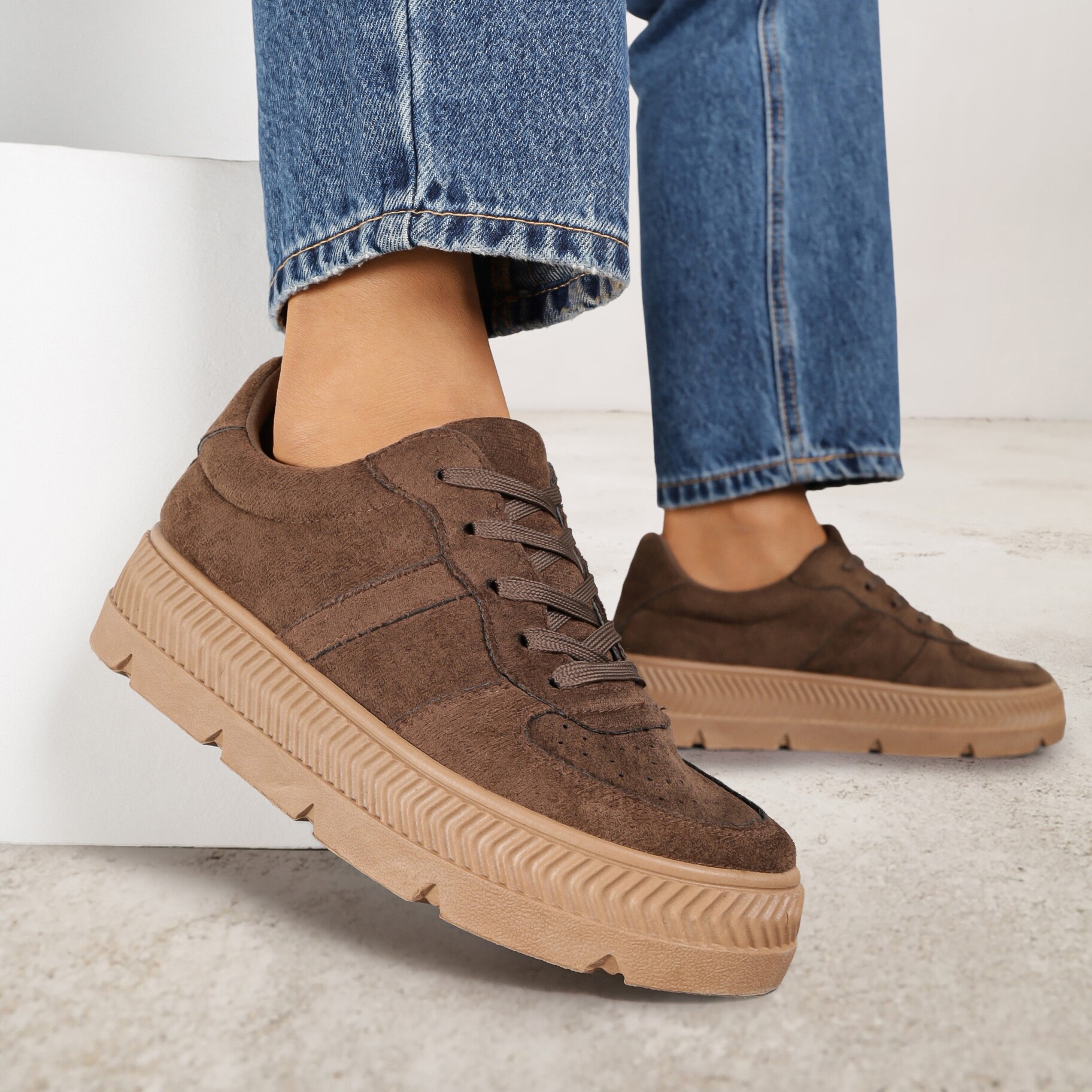 Brązowe Sneakersy Vices na Platformie z Tłoczeniem Alarrive, brązowy, imitacja zamszu, Renee, damski, przejściowy, rozmiar 36