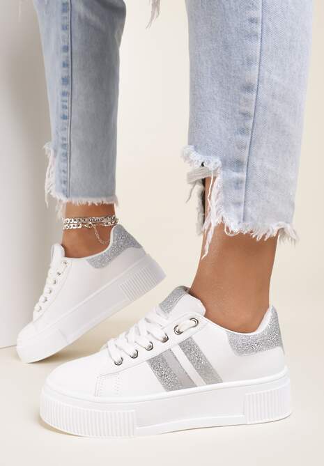 Biało-Srebrne Sneakersy Elashor