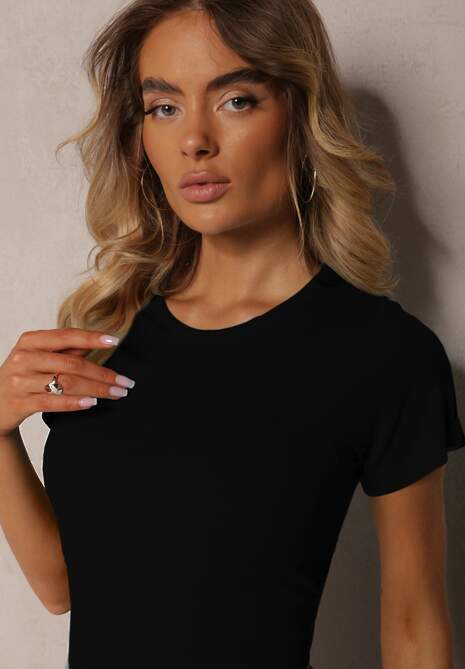 Czarny Bawełniany T-shirt o Klasycznym Kroju Talvia 5