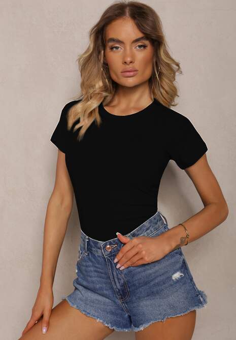 Czarny Bawełniany T-shirt o Klasycznym Kroju Talvia