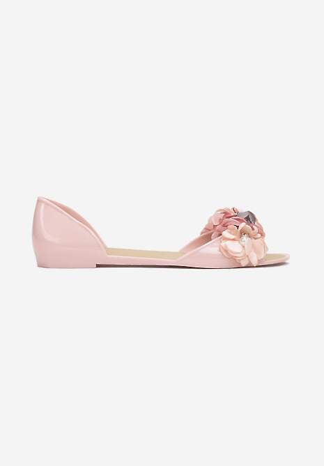 Różowe Balerinki Meliski Peep Toe z Kwiatową Aplikacją Idalina 4