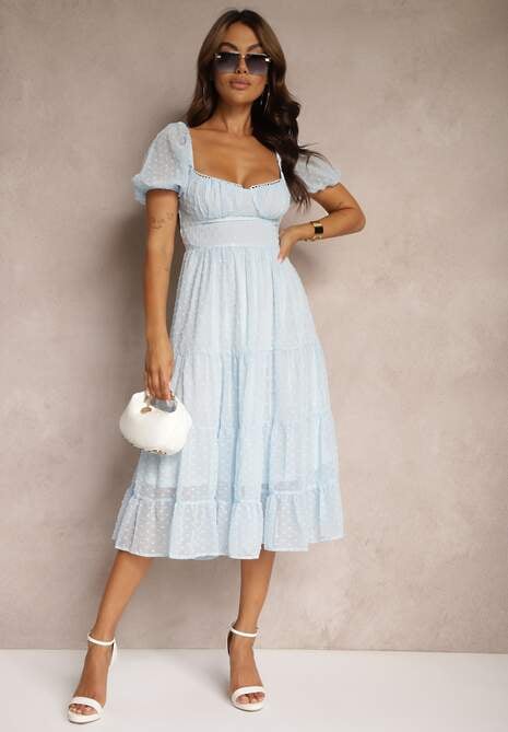 Niebieska Sukienka z Odkrytymi Plecami Nephia