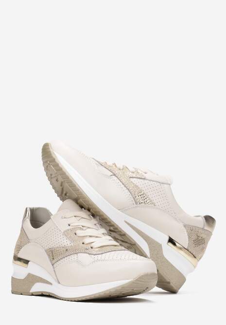 Beżowo-Złote Skórzane Sneakersy Damano 5