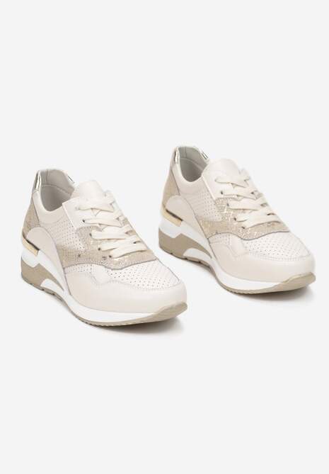 Beżowo-Złote Skórzane Sneakersy Damano 4